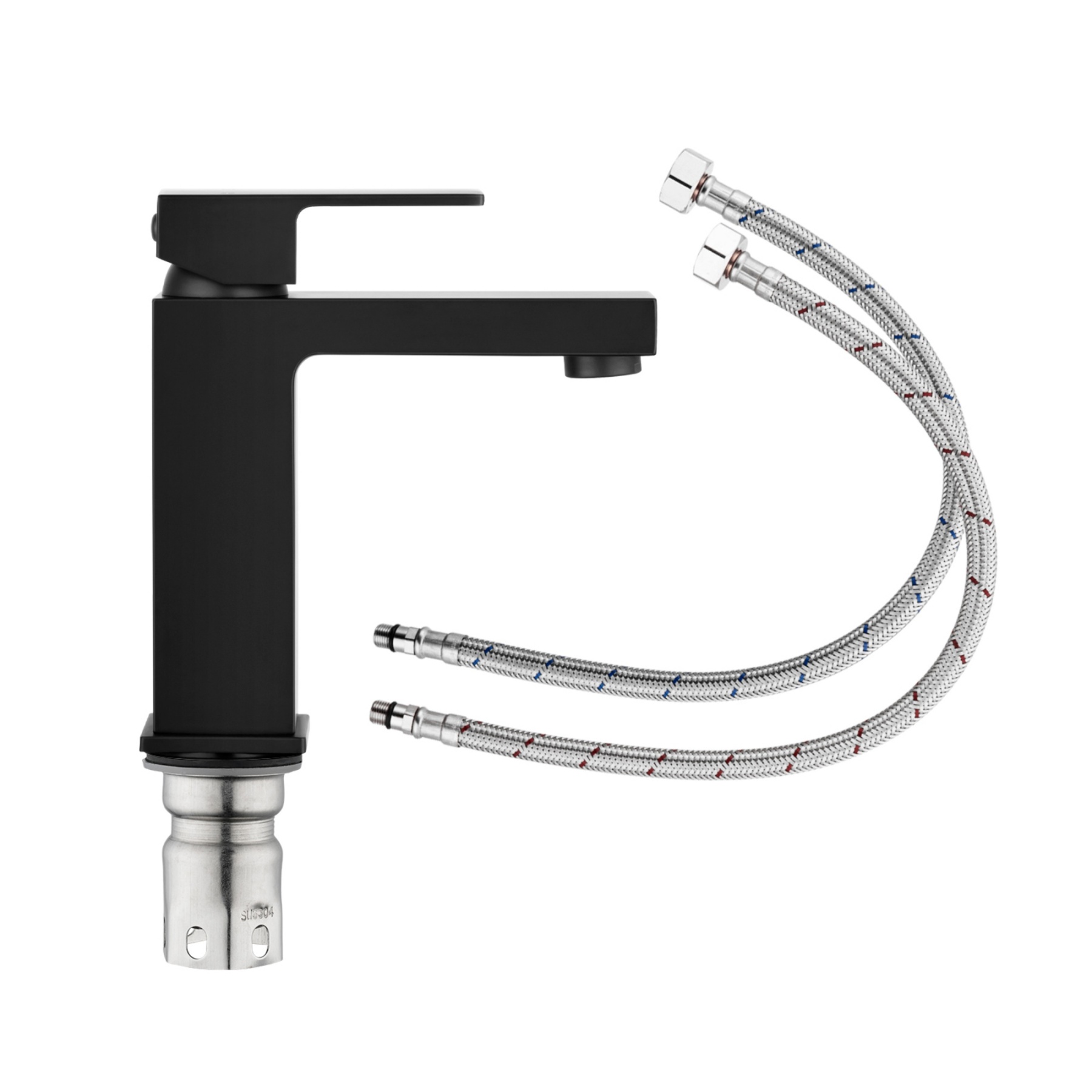 Bathroom Basin Sink Square Stainless Steel Mixer Tap Laundry Vanity Flick Spout Faucet Black