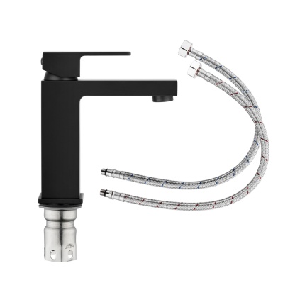 Bathroom Basin Sink Square Stainless Steel Mixer Tap Laundry Vanity Flick Spout Faucet Black