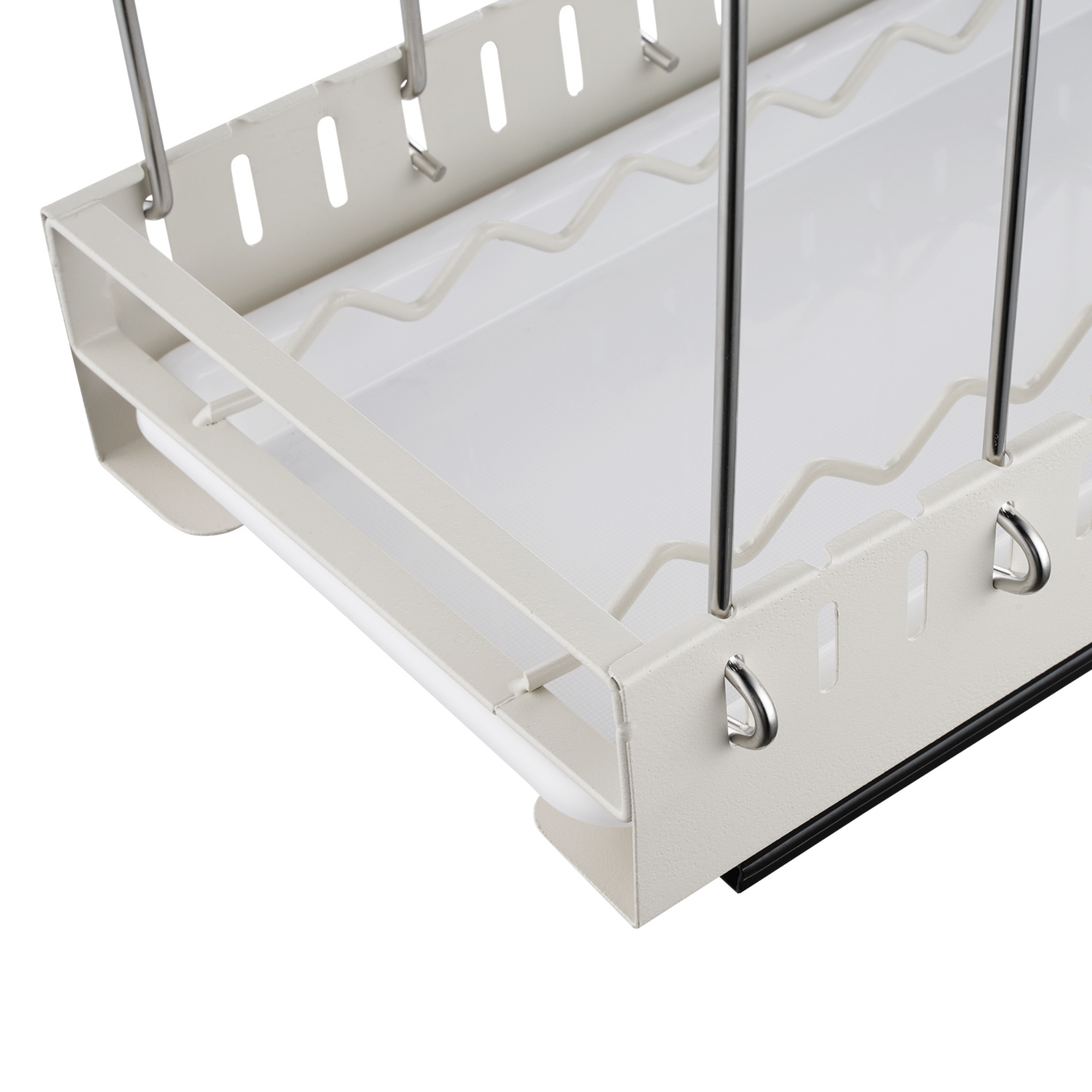 Under Cabinet Pull-Out Kitchen Cookware Storage Rack Pot Pan Organizer Holder Drain Tray Shelf Black/White