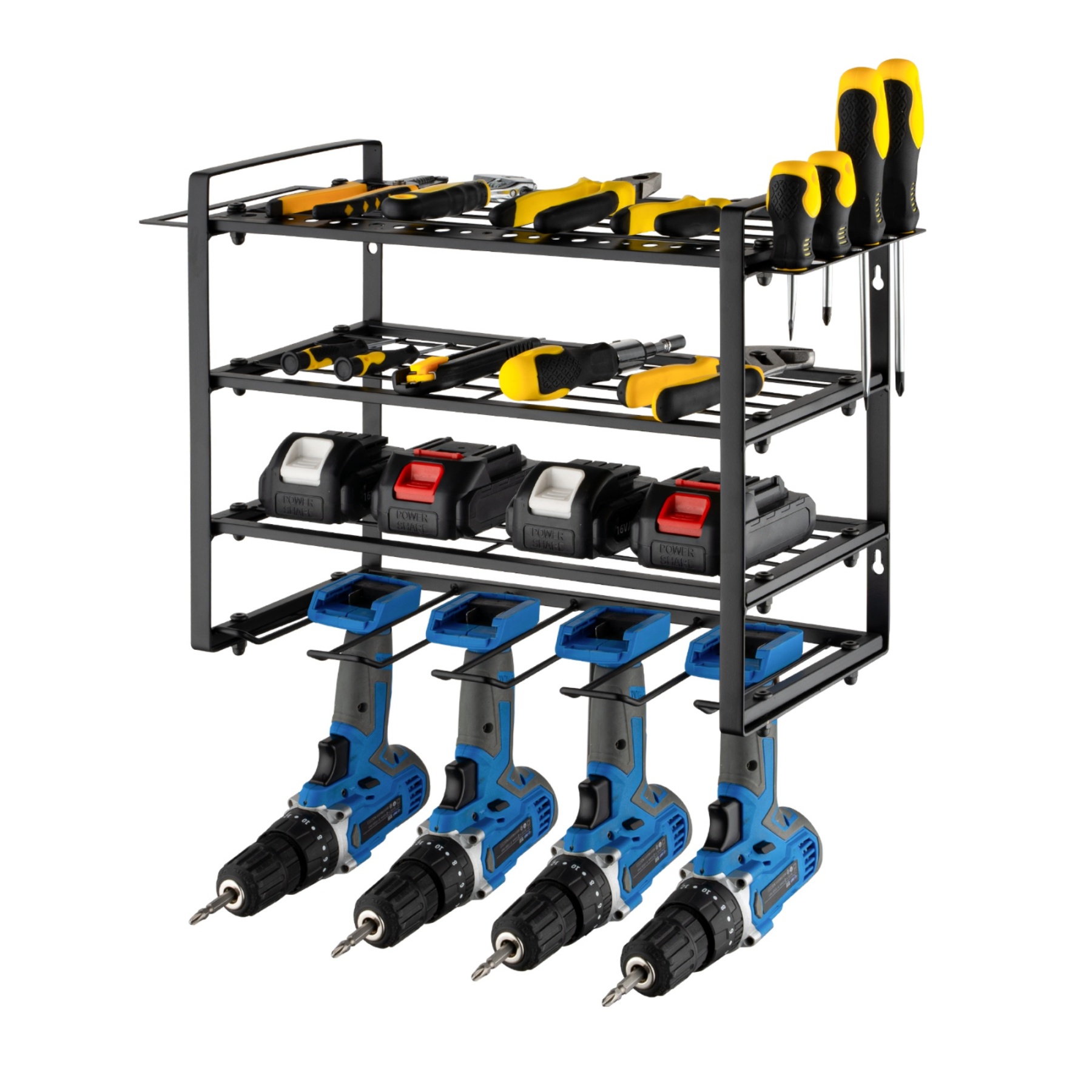 4 Tier Power Tool Utility Rack Garage Tool Organizer Storage Wall Mount Drill Holder