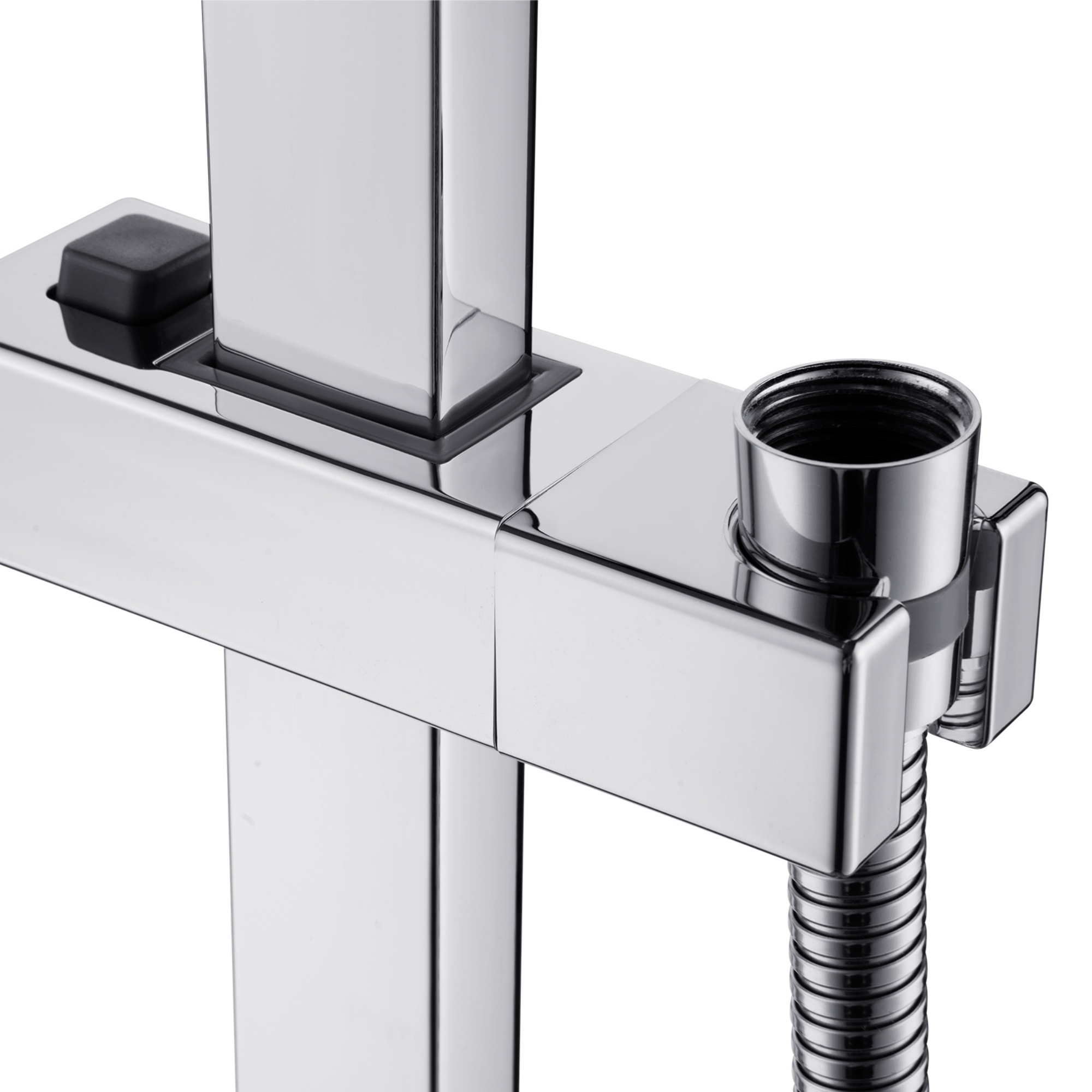 Bathroom Square Twin Shower Rail Body Wall Mounted Adjustable Height Sliding Rail Gooseneck Shower Arm Diverter Chrome/Black