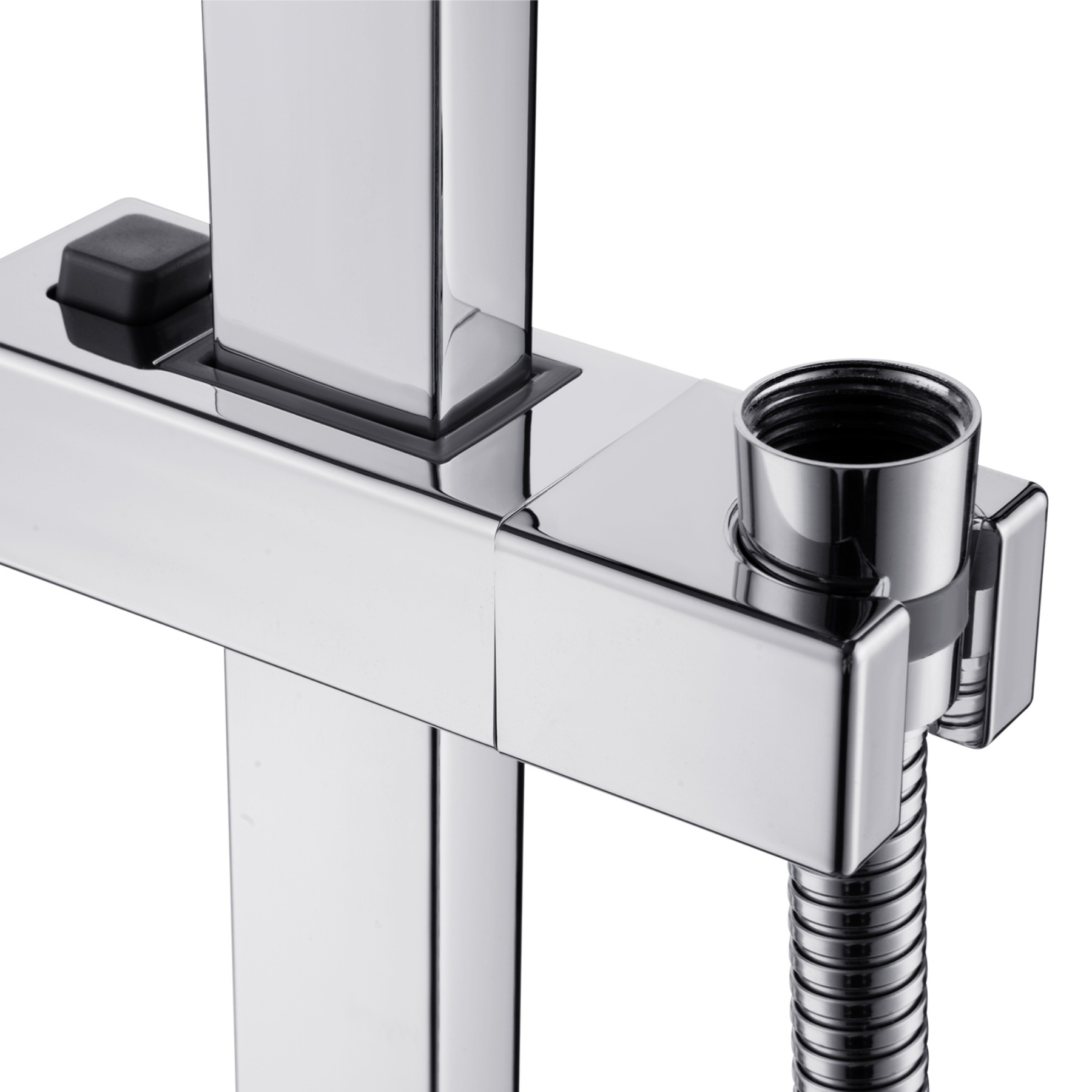 Bathroom Square Twin Shower Rail Body Wall Mounted Adjustable Height Sliding Rail Gooseneck Shower Arm Diverter Chrome/Black