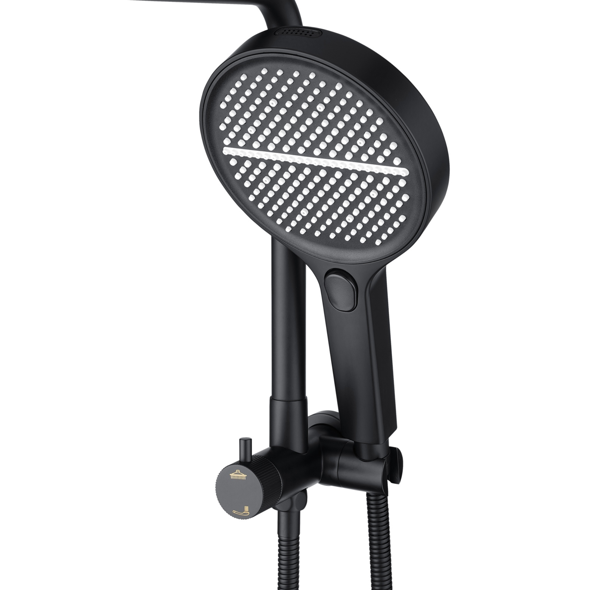 13'' Round Bathroom Rainfall Shower Head Set Gooseneck Shower Arm Diverter 4 Function High Pressure Handheld Shower Head Rose Chrome/Black