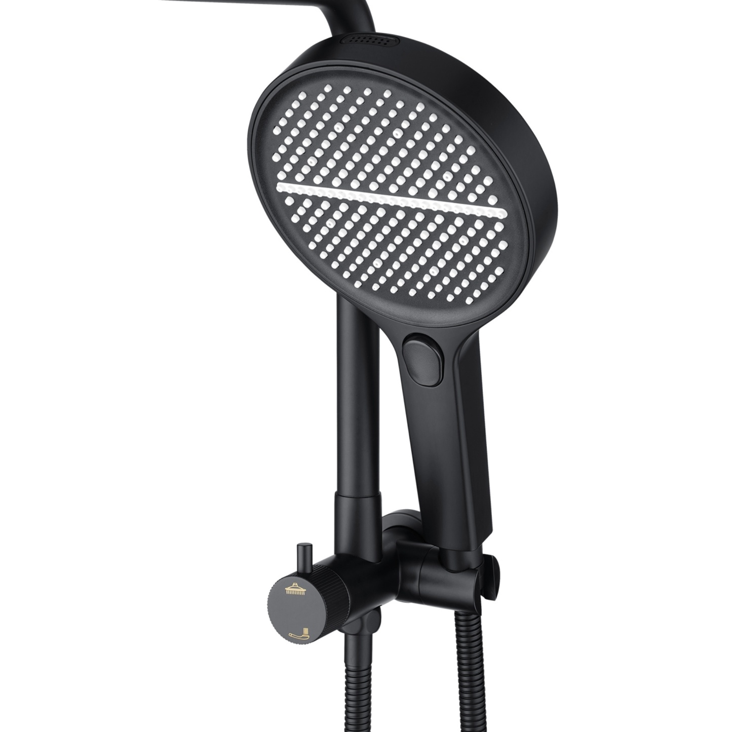 13'' Round Bathroom Rainfall Shower Head Set Gooseneck Shower Arm Diverter 4 Function High Pressure Handheld Shower Head Rose Chrome/Black