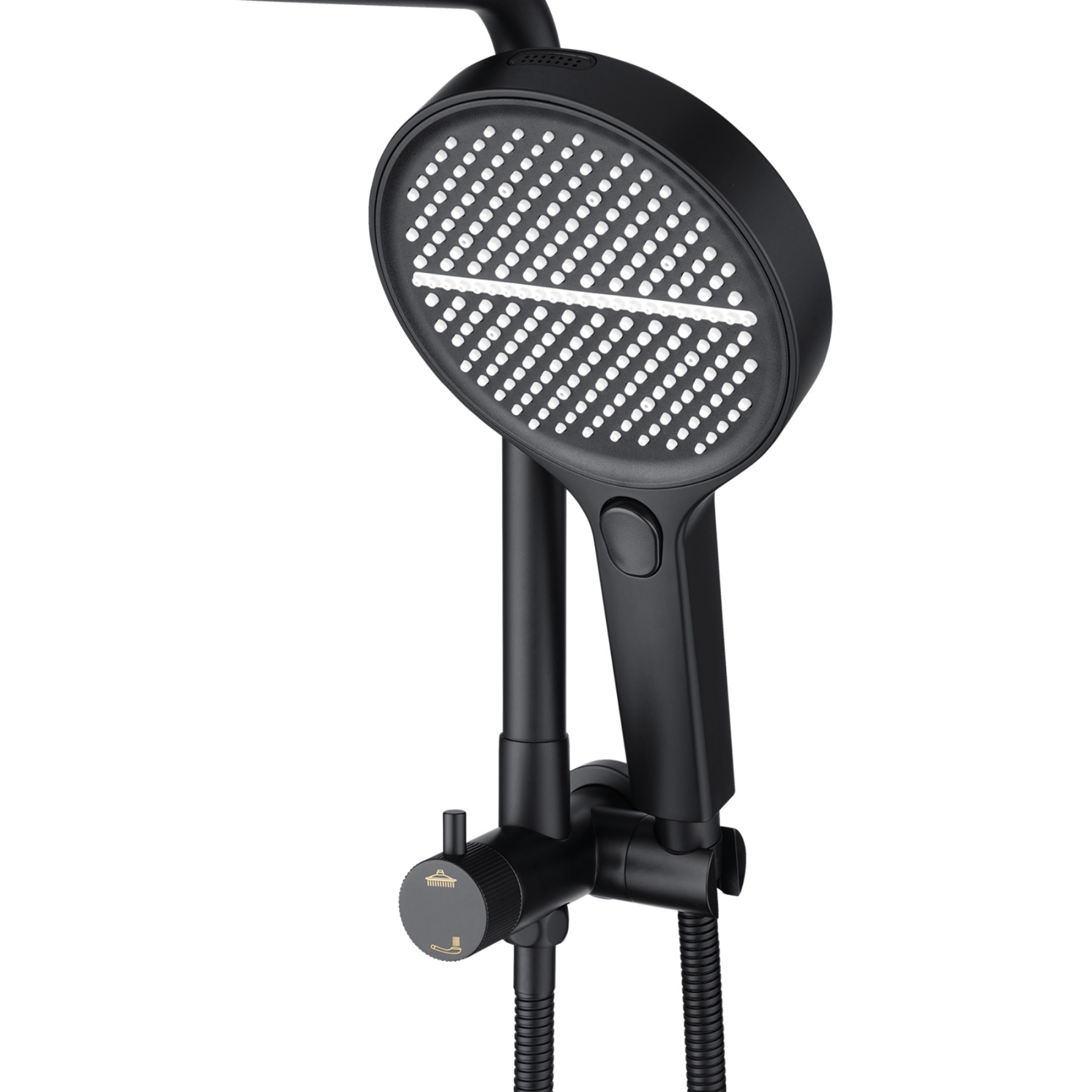 13'' Round Bathroom Rainfall Shower Head Set Gooseneck Shower Arm Diverter 4 Function High Pressure Handheld Shower Head Rose Chrome/Black