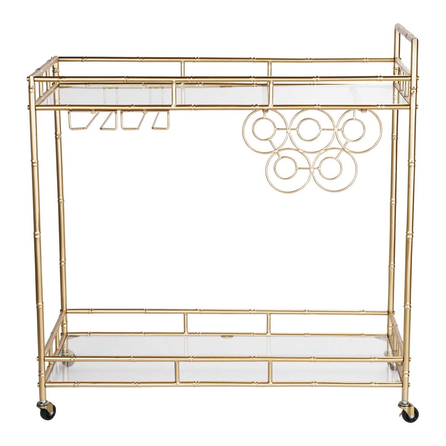 2 Tier Kitchen Island Food Fruit Serving Trolley Rolling Wine Bear Drinks Holder Bar Cart Glass Tabletop