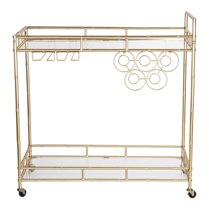 2 Tier Kitchen Island Food Fruit Serving Trolley Rolling Wine Bear Drinks Holder Bar Cart Glass Tabletop