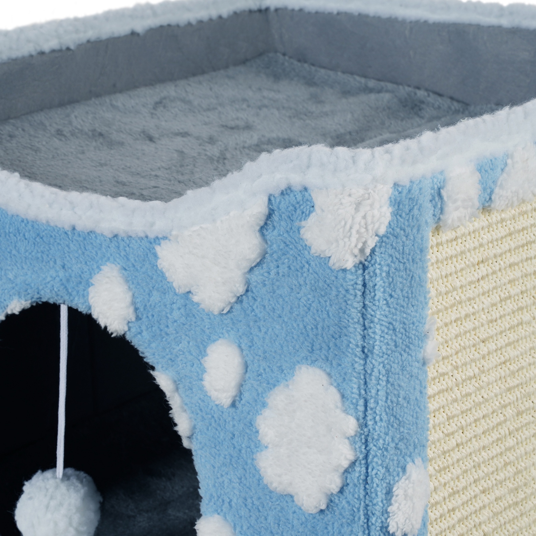 Foldable Indoor Pet Bed Cat Cave Felt Bed Scratch Pad Kitten Cat Hideaway House Grey/Blue