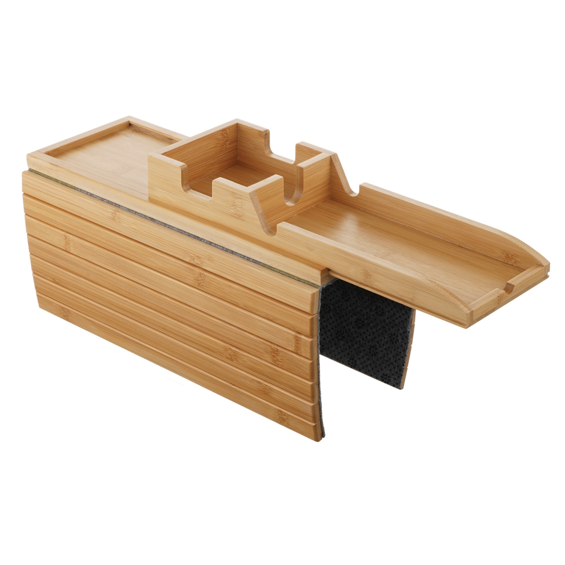 Multi-functional Bamboo Slide-Away Sofa Armrest Tray for Drinks Cellphone Remote Snacks Detachable Couch Arm Cup Holder Tray