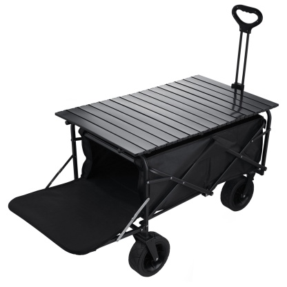 Outdoor Foldable Wagon Cart Extended Beach Garden Trolley Tabletop Lockable Wheels