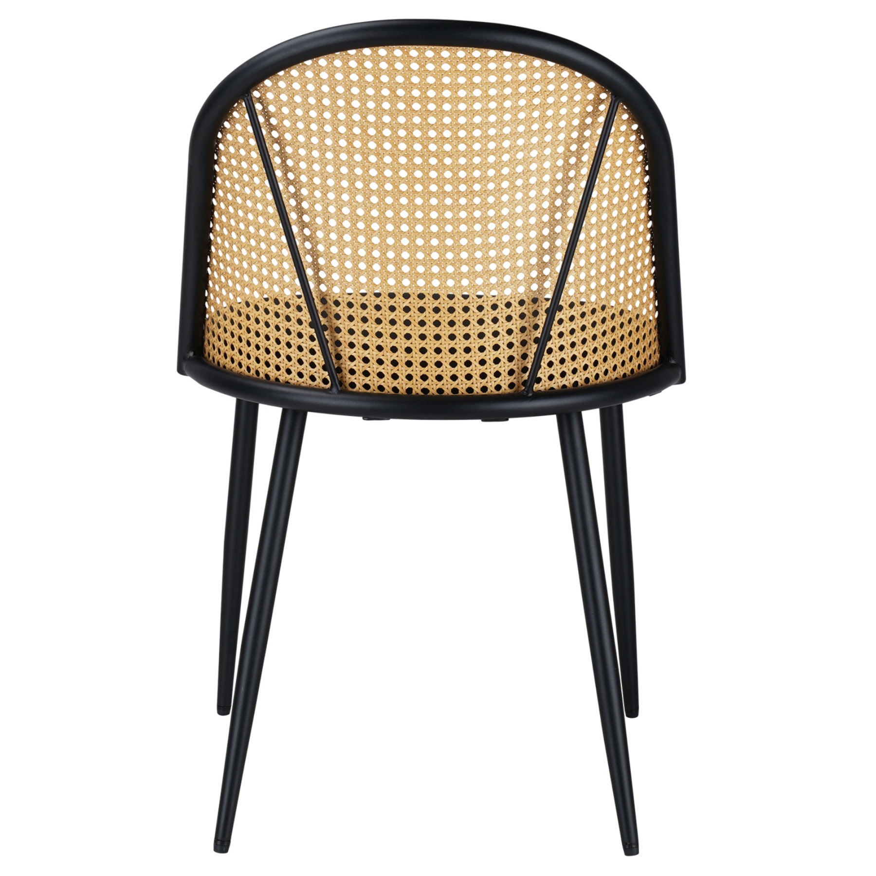 PU Leather Dining Side Chairs Curved Rattan Back Seat Metal Legs Set of 2 Black/White(Natural)