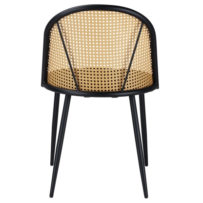 PU Leather Dining Side Chairs Curved Rattan Back Seat Metal Legs Set of 2 Black/White(Natural)