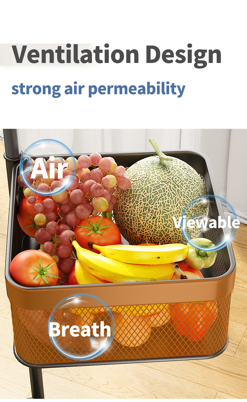 4 Tiers Kitchen Trolley Storage Rack Organizer Cart Storage Rack Square Basket Vegetable Rotating Holder