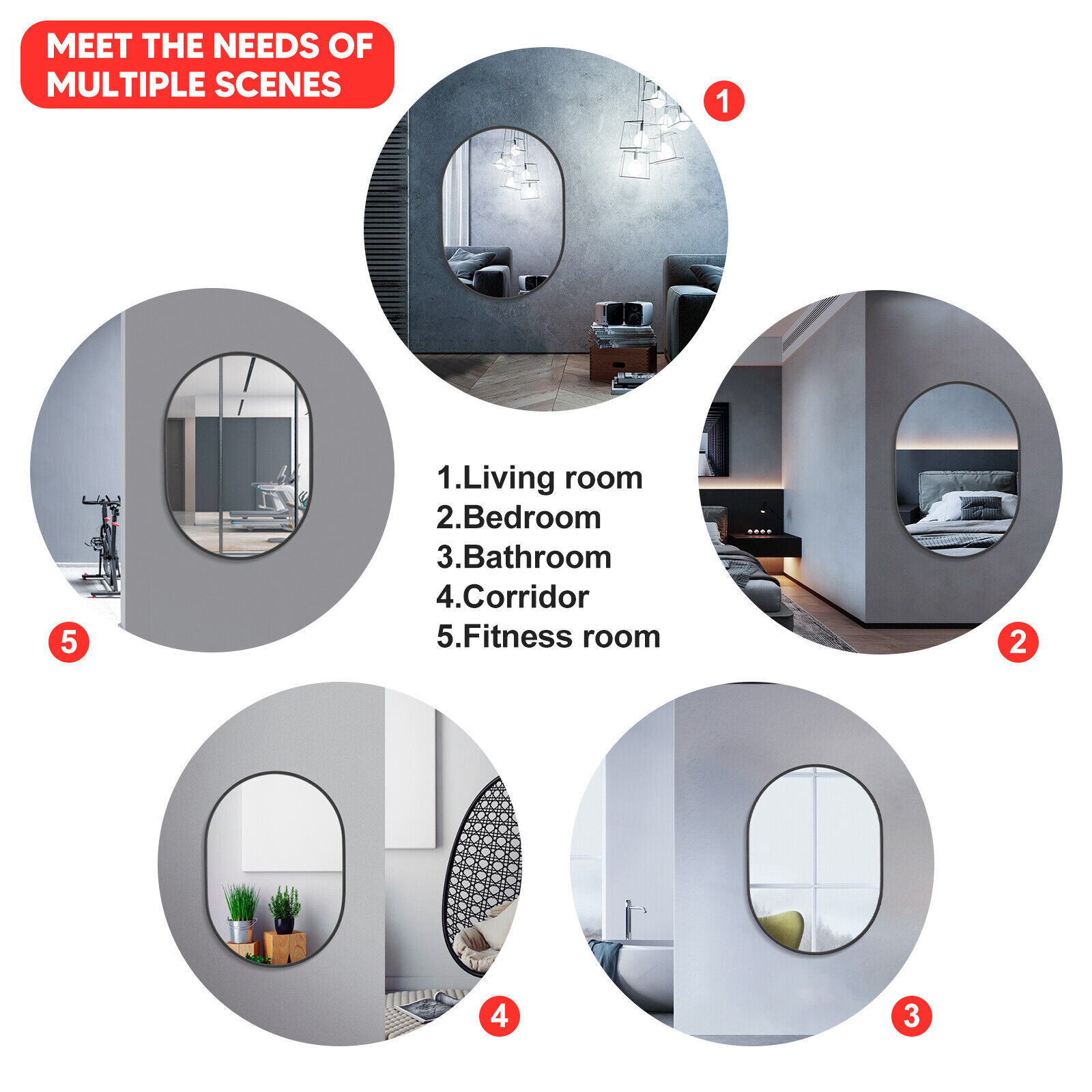 Oval Black Stainless Steel Frame Wall Bathroom Vanity Mirror Makeup Home Mirror Decor 500*700mm/ 560*900mm