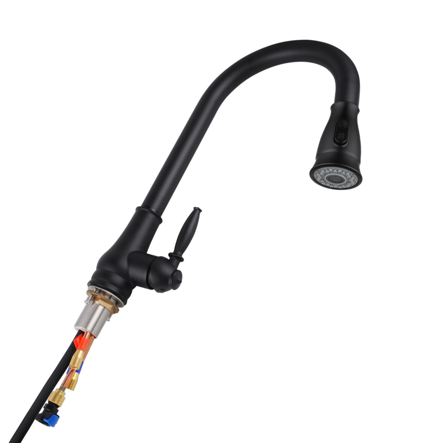 Round Pull-Out Kitchen Laundry Sink Mixer Tap 2 Function Spray 360° Swivel Faucet Chrome/Black