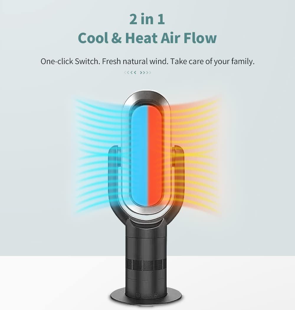ANGELO Bladeless Cool Heat Fan Timer Remote Control Rotation Low DB Home 2 in 1