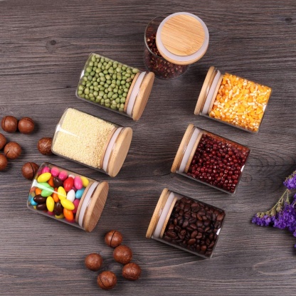 12PCS 300ml Pantry Airtight Glass Snacks Storage Preserving Jar Candy Tea Coffee Bean Organizer Bottle Bamboo Lid 