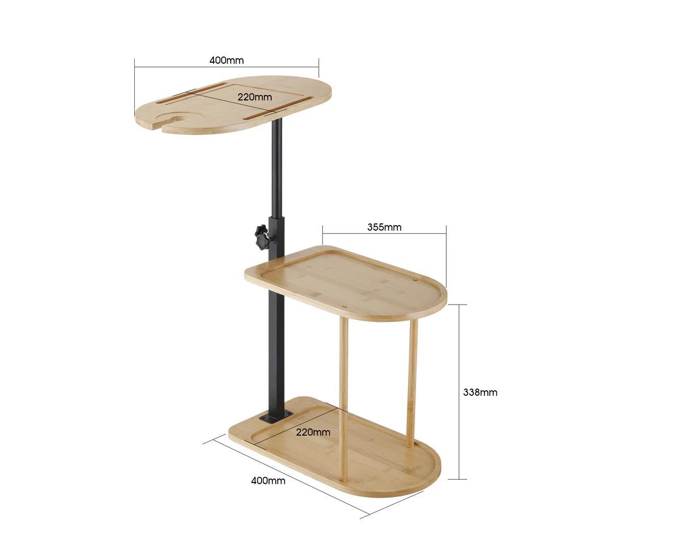 3 Tier Bamboo Side Table Bath Tub Tray Shower Caddy Phone Wineglass Holder Bed Stand Rotatable Holder Shelf