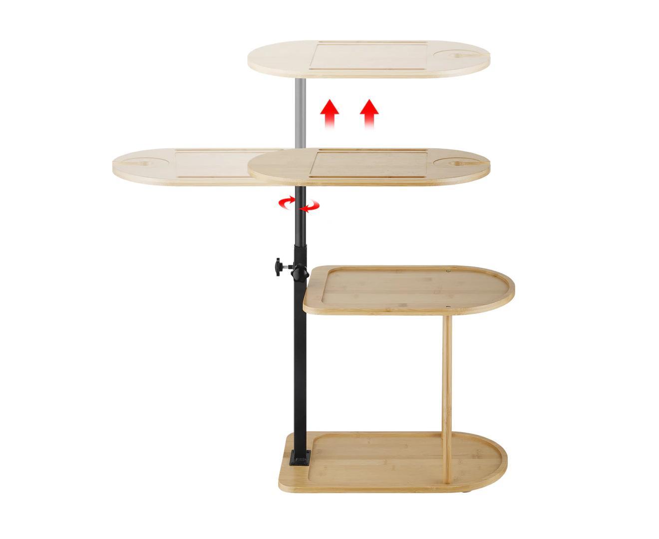 3 Tier Bamboo Side Table Bath Tub Tray Shower Caddy Phone Wineglass Holder Bed Stand Rotatable Holder Shelf