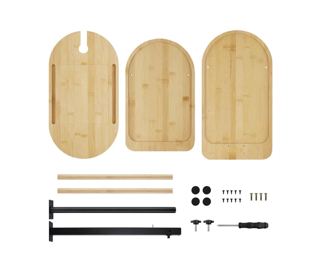 3 Tier Bamboo Side Table Bath Tub Tray Shower Caddy Phone Wineglass Holder Bed Stand Rotatable Holder Shelf