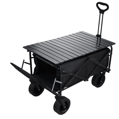 Outdoor Foldable Wagon Cart Extended Beach Garden Trolley Tabletop Lockable Wheels