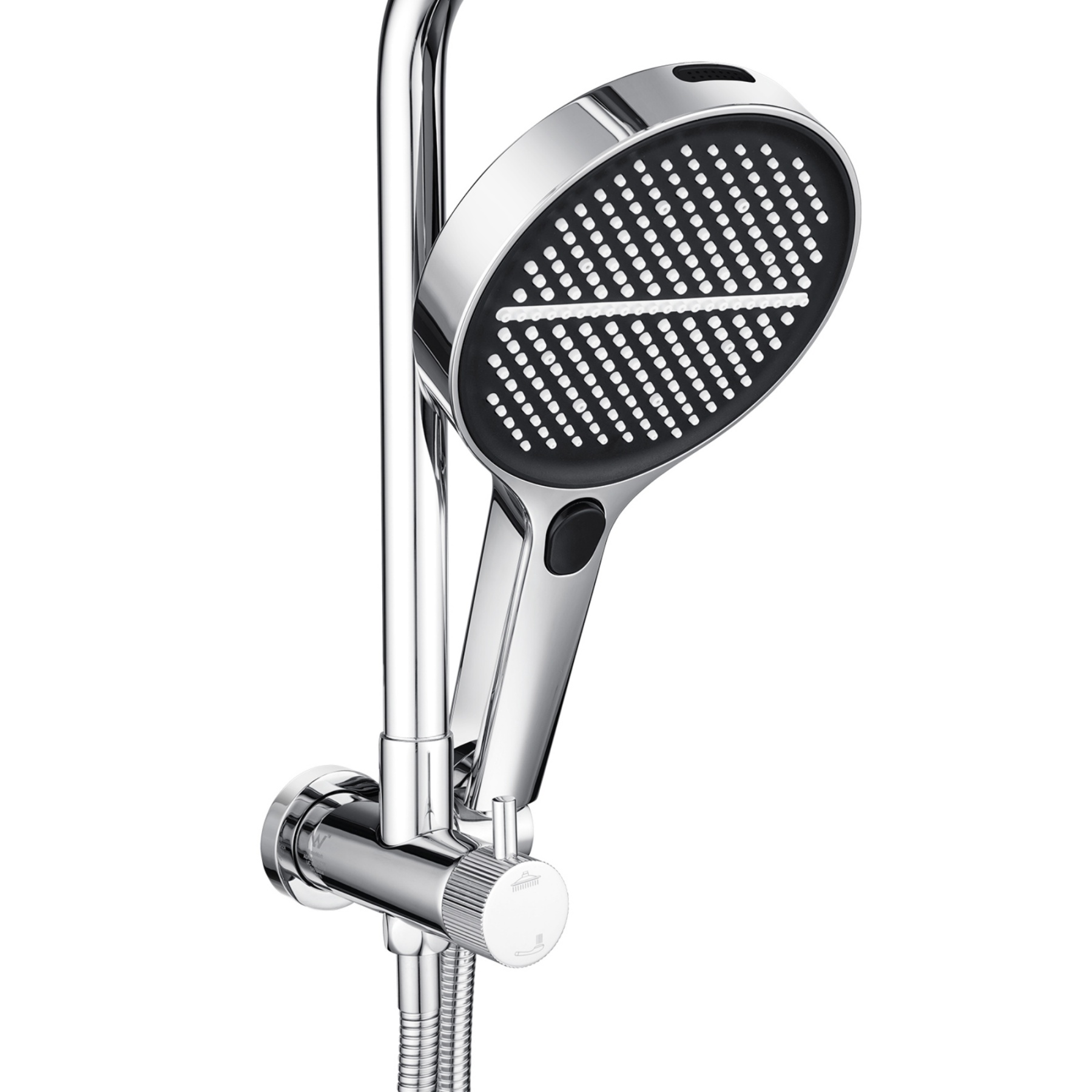 13'' Round Bathroom Rainfall Shower Head Set Gooseneck Shower Arm Diverter 4 Function High Pressure Handheld Shower Head Rose Chrome/Black