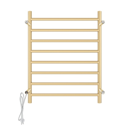 Round 8 Bars Aluminium Electric Heated Towel Rail Wall Mounted Towel Warmer Dryer Holder Rack Silver/Black/Brushed Yellow Gold