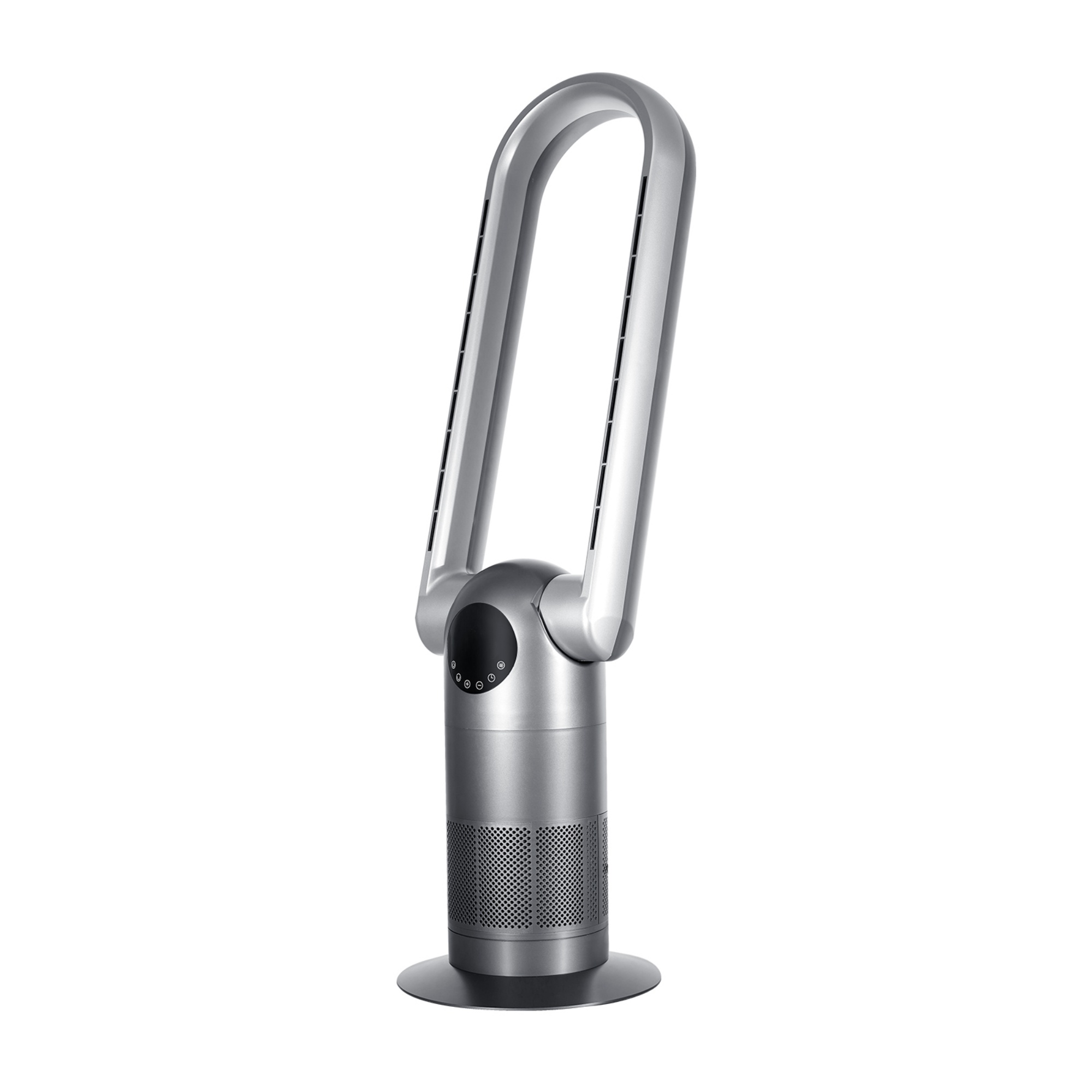 9 Speeds Freestanding Bladeless Oscillation Tilt  Fan Cool Hot Air Purification Remote Control White/Silver & Grey