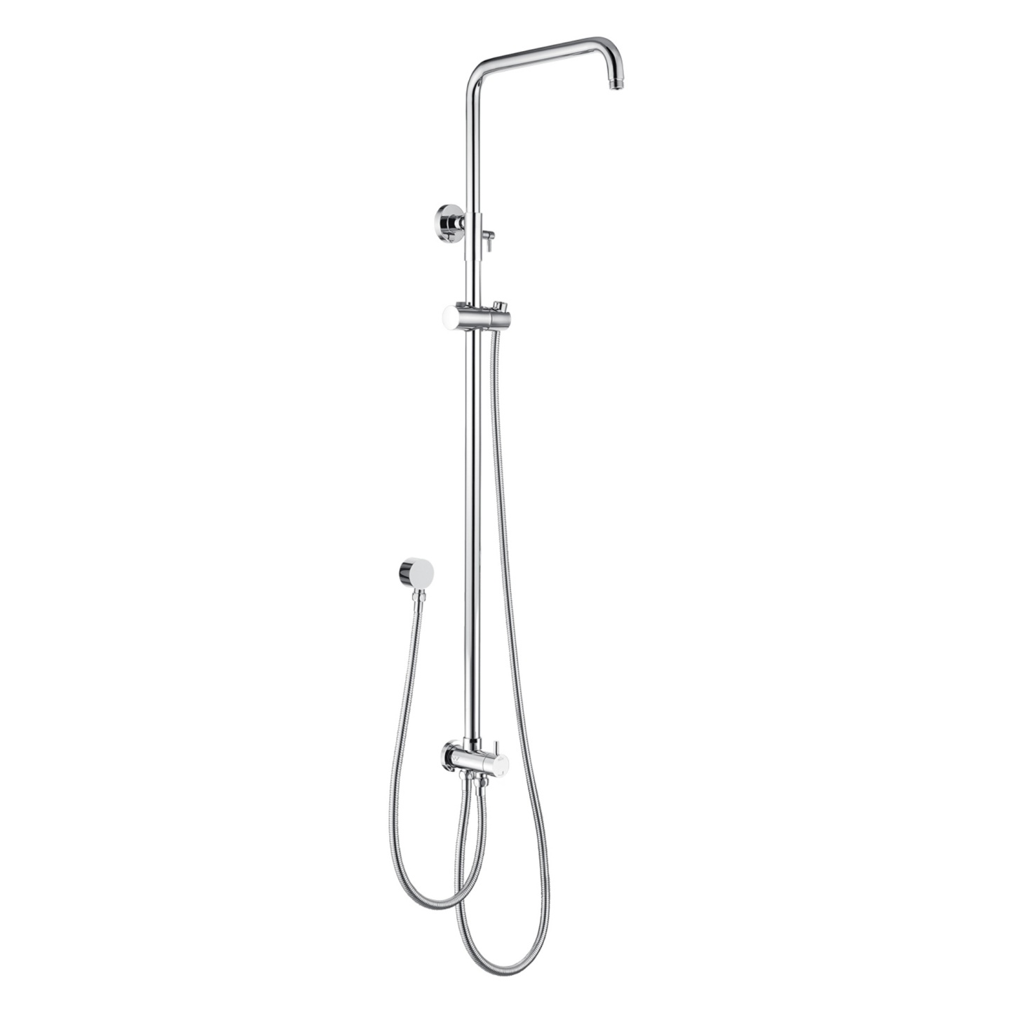 Bathroom Wall Mounted Round Gooseneck Adjustable Twin Shower Rail Body Wall Arm Shower Hose Diverter Sliding Rail Chrome/Matte Black