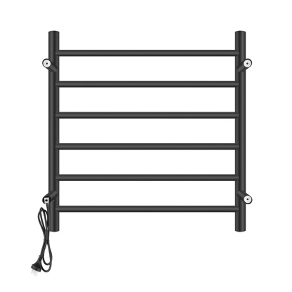 Round Aluminum Electric Heated Towel Rail Rack 6 Bars Bathroom Wall Mounted Warmer Towel Dryer Holder Hanger Silver/Black/Brushed Yellow Gold