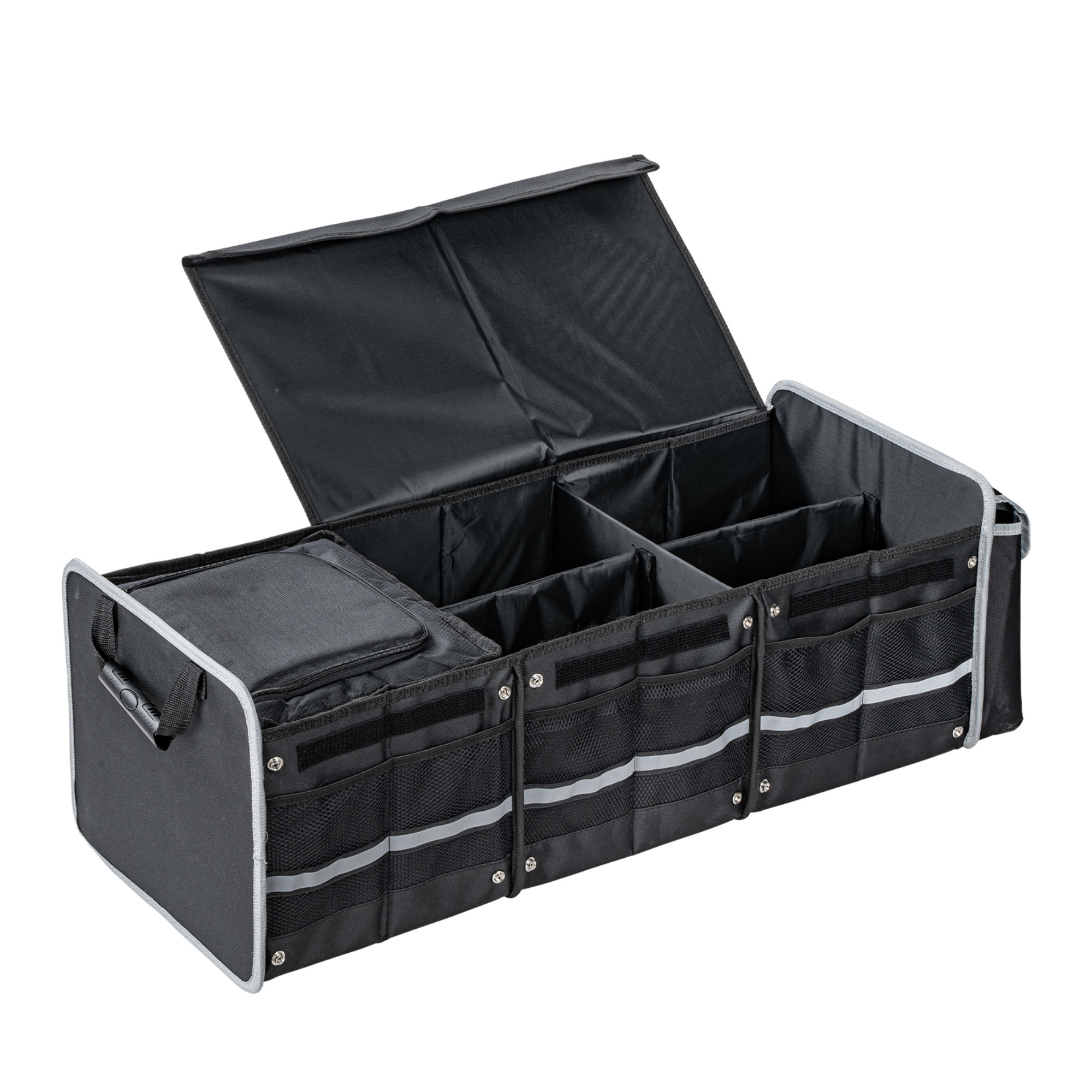 Multipurpose Collapsible Trunk Cargo Storage Box Waterproof 3 Compartments Car Organizer Black