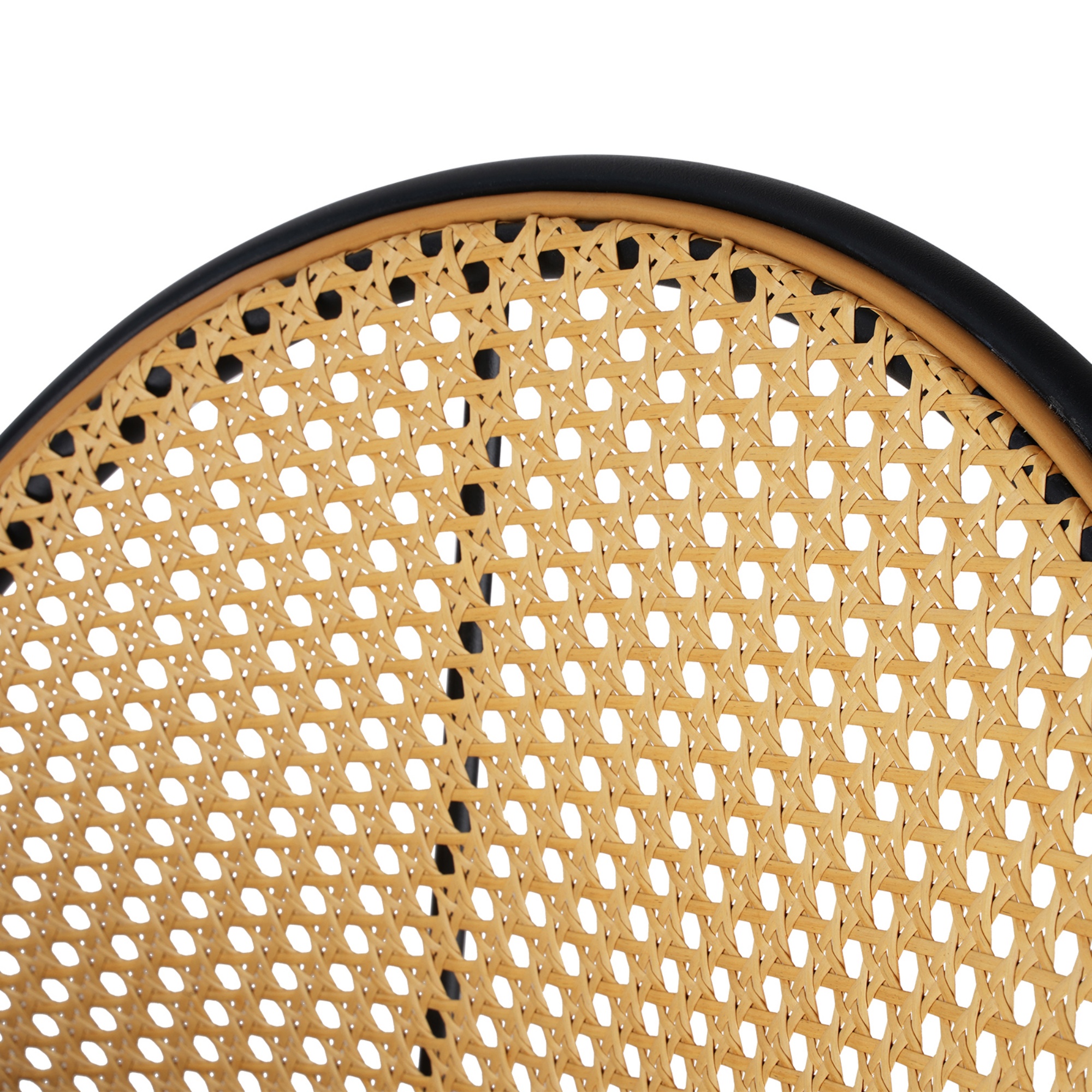 PU Leather Dining Side Chairs Curved Rattan Back Seat Metal Legs Set of 2 Black/White(Natural)