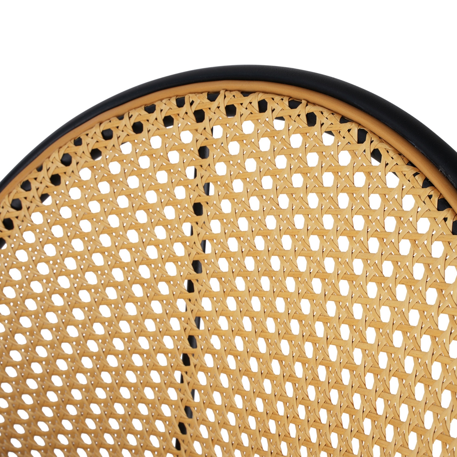 PU Leather Dining Side Chairs Curved Rattan Back Seat Metal Legs Set of 2 Black/White(Natural)