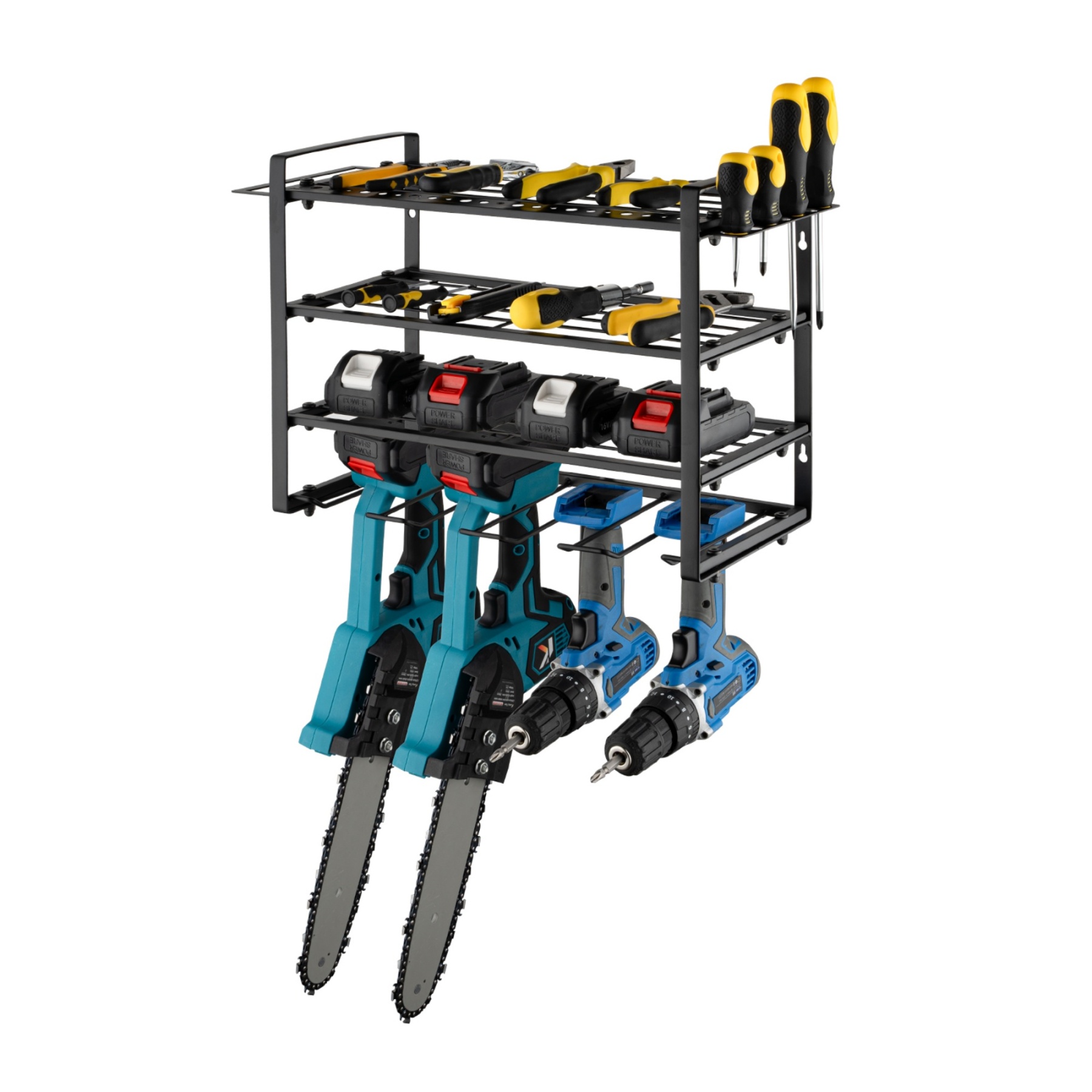 4 Tier Power Tool Utility Rack Garage Tool Organizer Storage Wall Mount Drill Holder