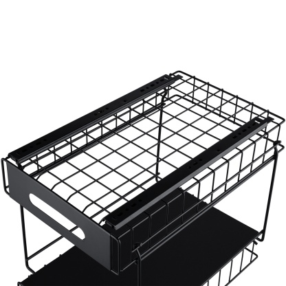 2 Tier Pull-Out Under Sink Organizer Rack Kitchen Bathroom Essentials Storage Pull-Out Cabinet Drawer Black