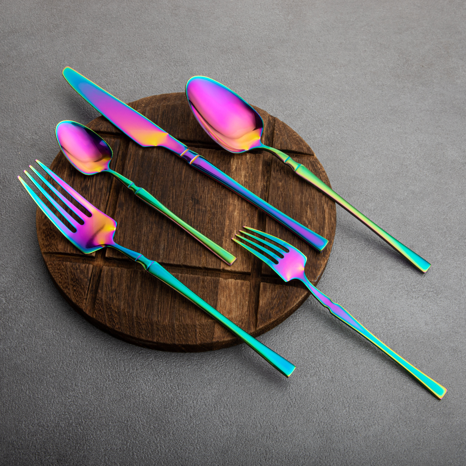 30PCs Stainless Steel Cutlery Set Rainbow Dinner Tableware Knife Fork Spoon