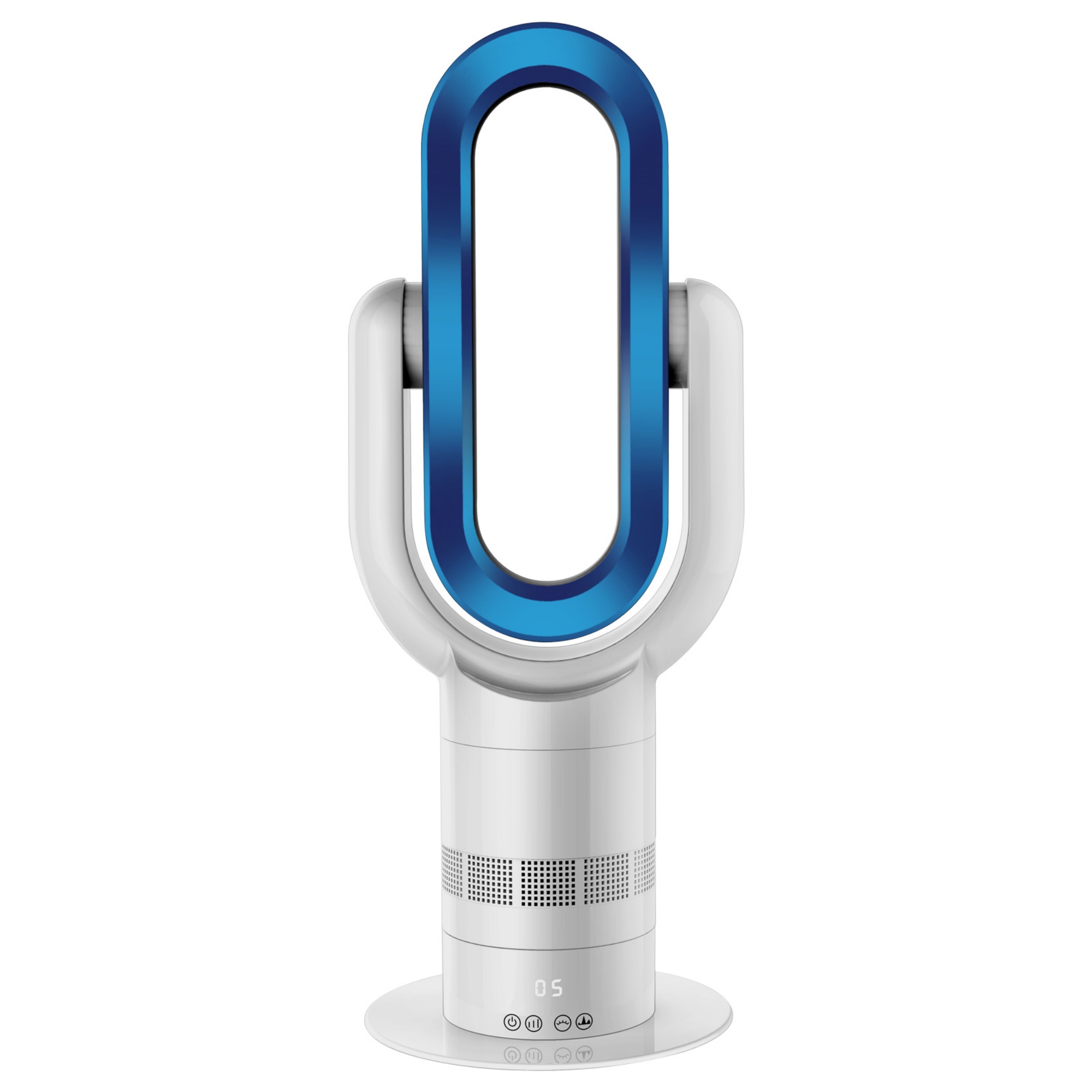 Electric Bladeless Fan Heat Cool Floor Fan Timer Remote Touch Control Silver/Blue