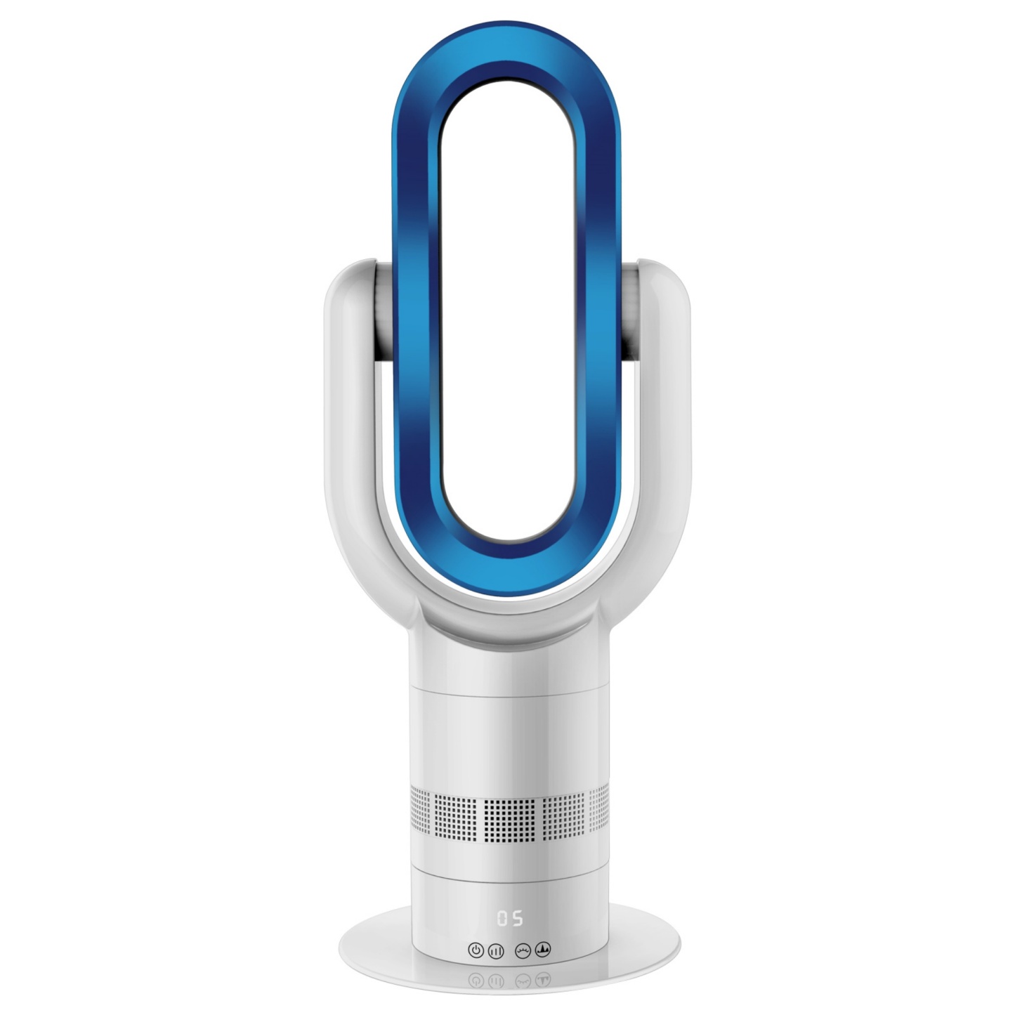 Electric Bladeless Fan Heat Cool Floor Fan Timer Remote Touch Control Silver/Blue