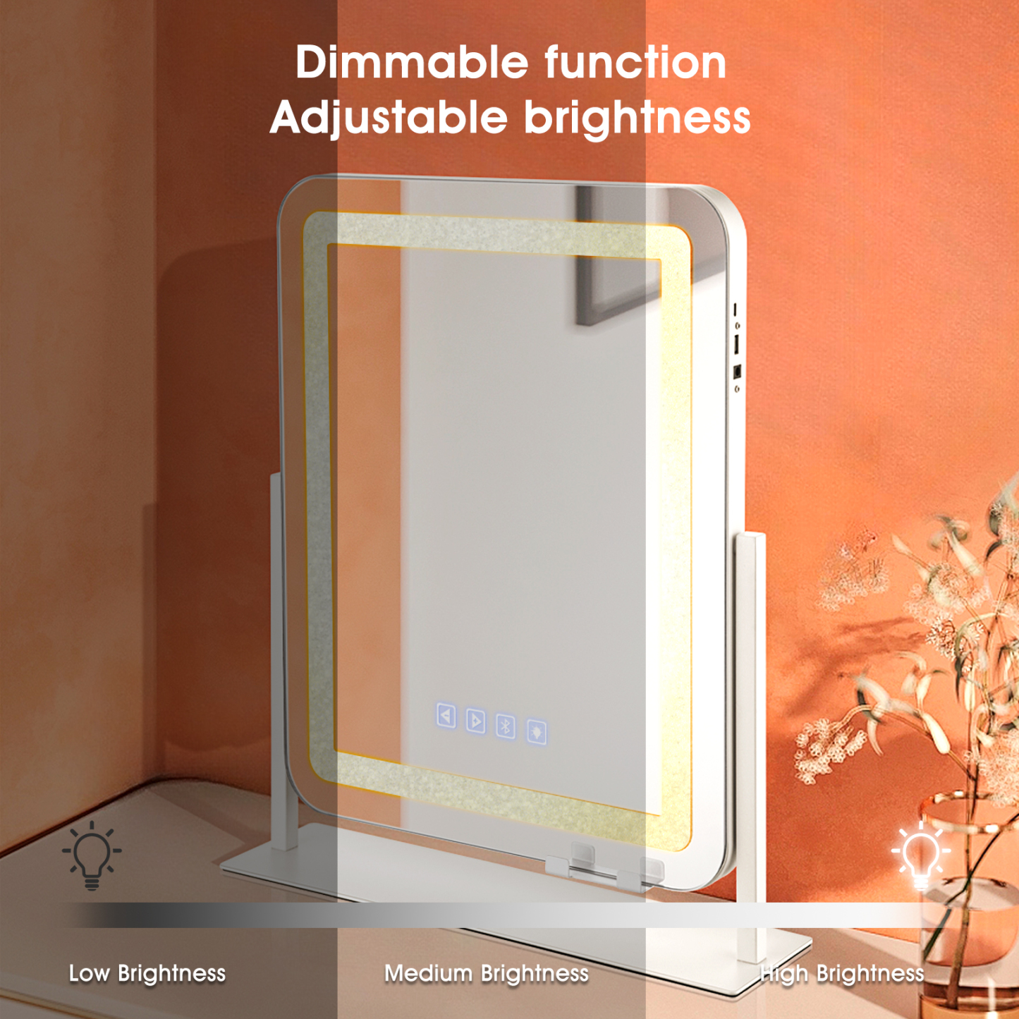 500x400mm Crystal LED Light Vanity Tabletop Makeup Mirror Touch Bluetooth 360° Rotation