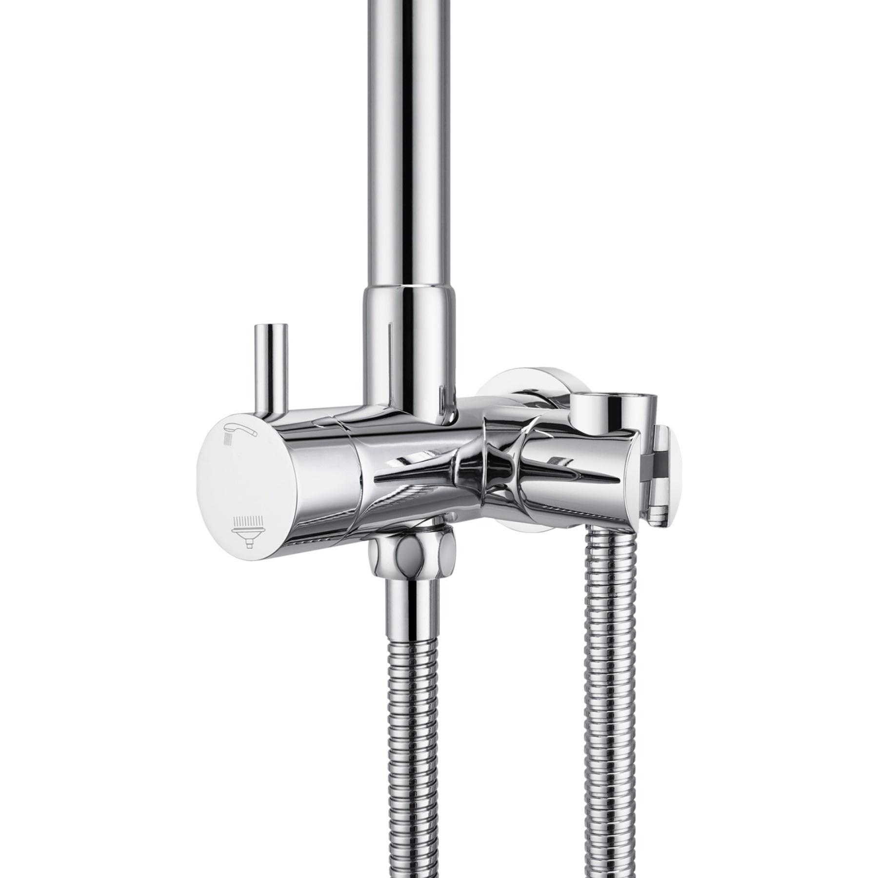 Chrome Twin Rail Shower Body Round Gooseneck Shower Wall Arm 1.5m Water Hose