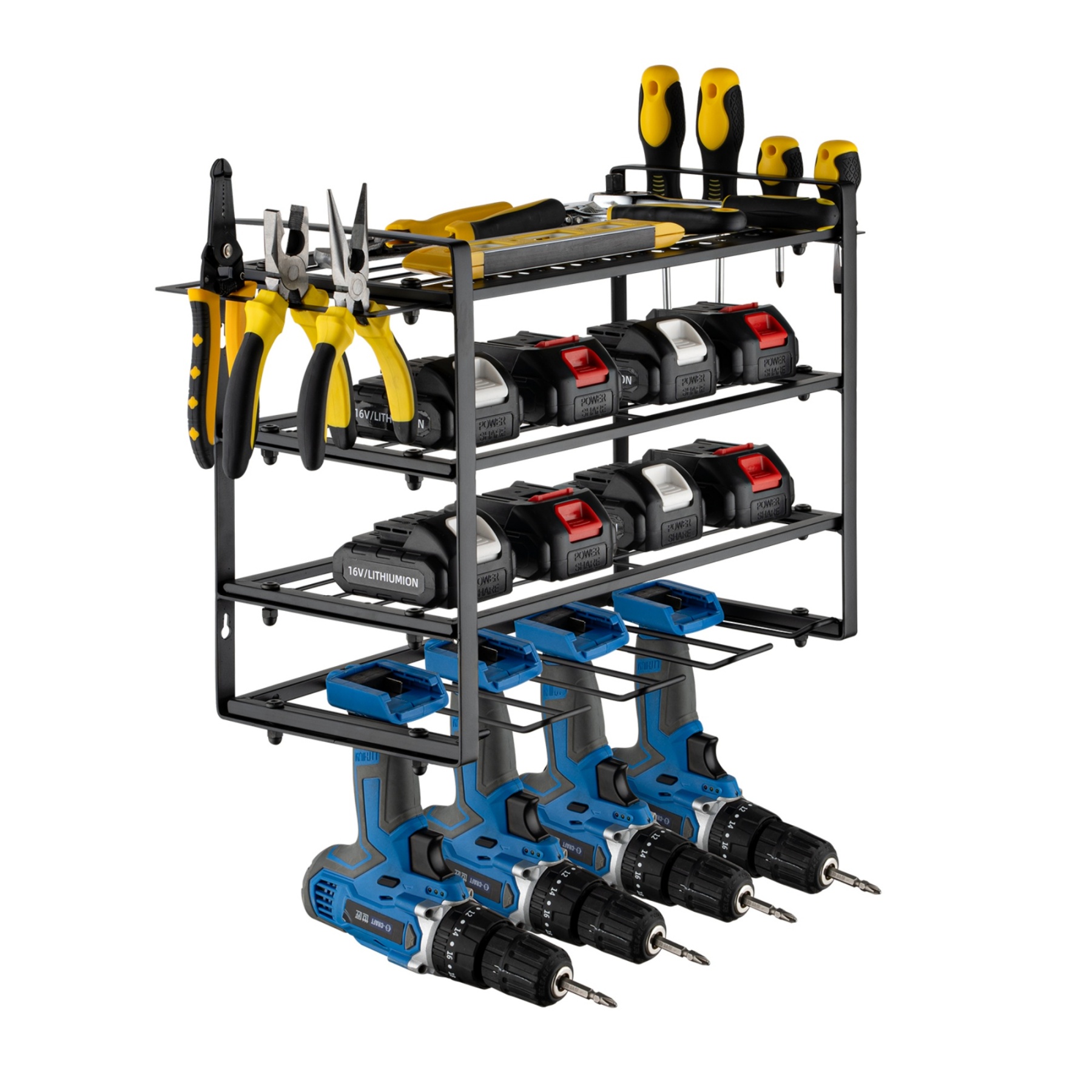 4 Tier Power Tool Utility Rack Garage Tool Organizer Storage Wall Mount Drill Holder