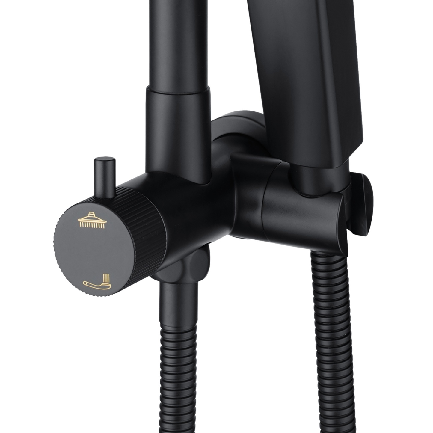 13'' Round Bathroom Rainfall Shower Head Set Gooseneck Shower Arm Diverter 4 Function High Pressure Handheld Shower Head Rose Chrome/Black