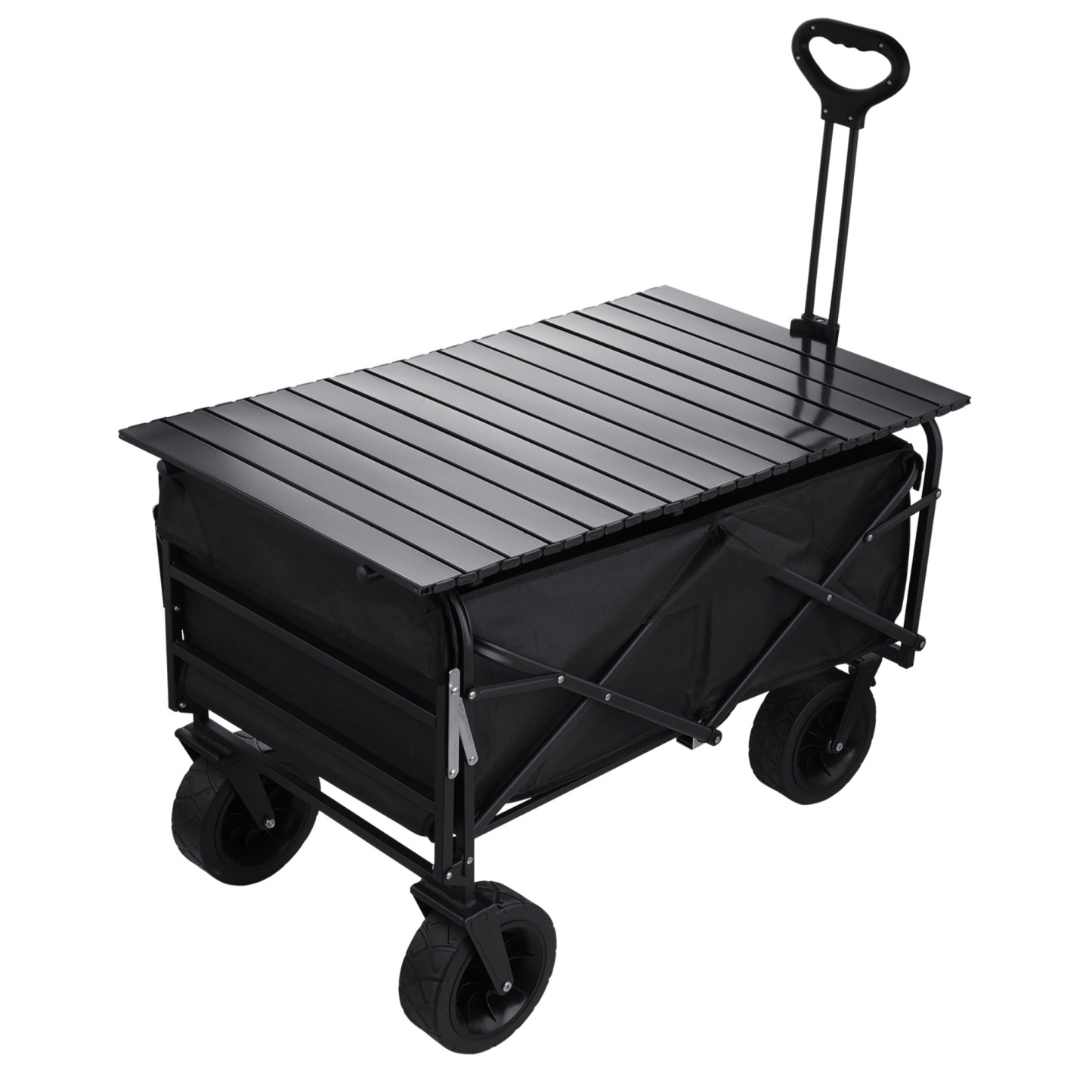 Outdoor Foldable Wagon Cart Extended Beach Garden Trolley Tabletop Lockable Wheels