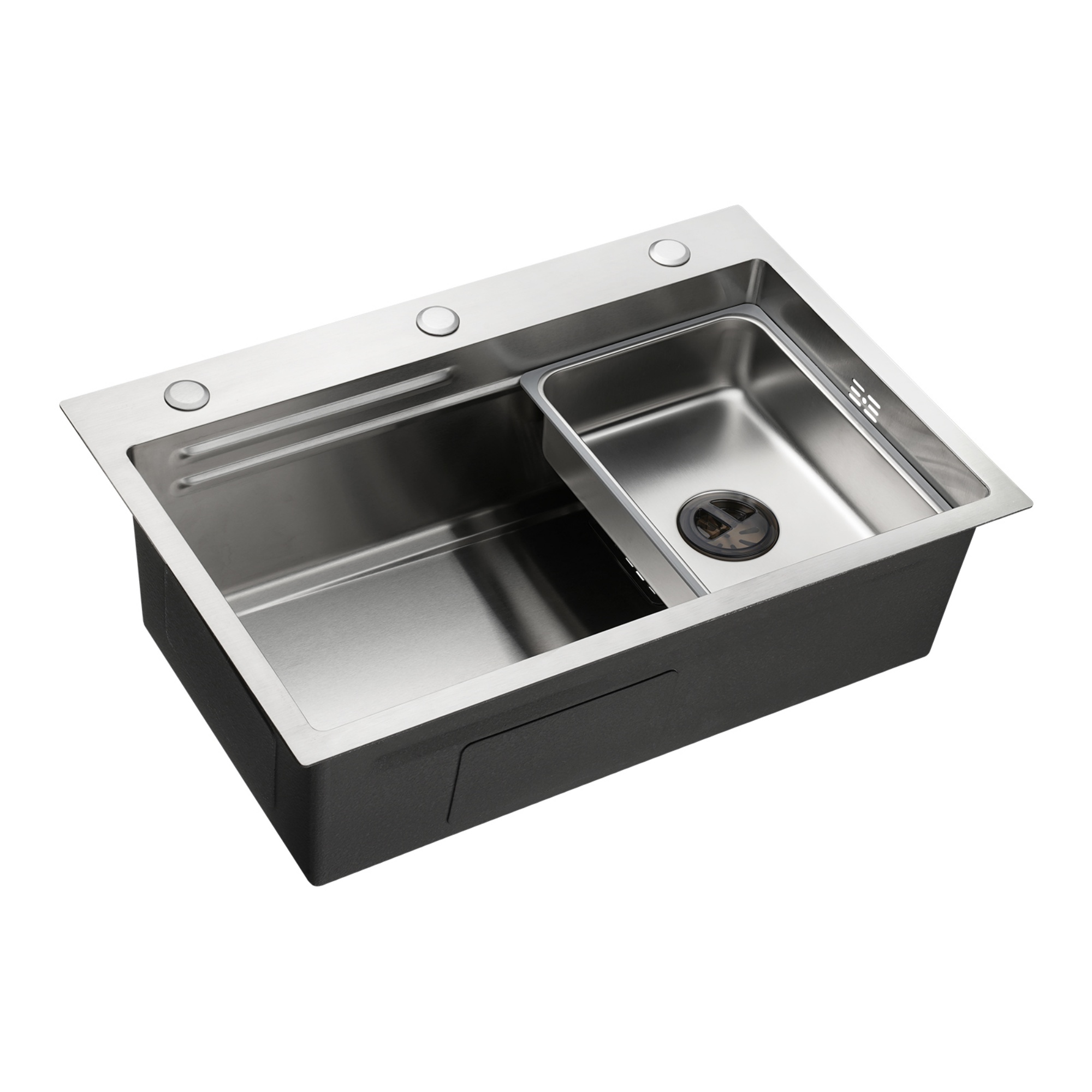 Stainless Steel Single Bowl Counter Top Control Kitchen Sink Smart Drainage Detachable Colander Satin Brush/Dark Grey/Yellow Gold