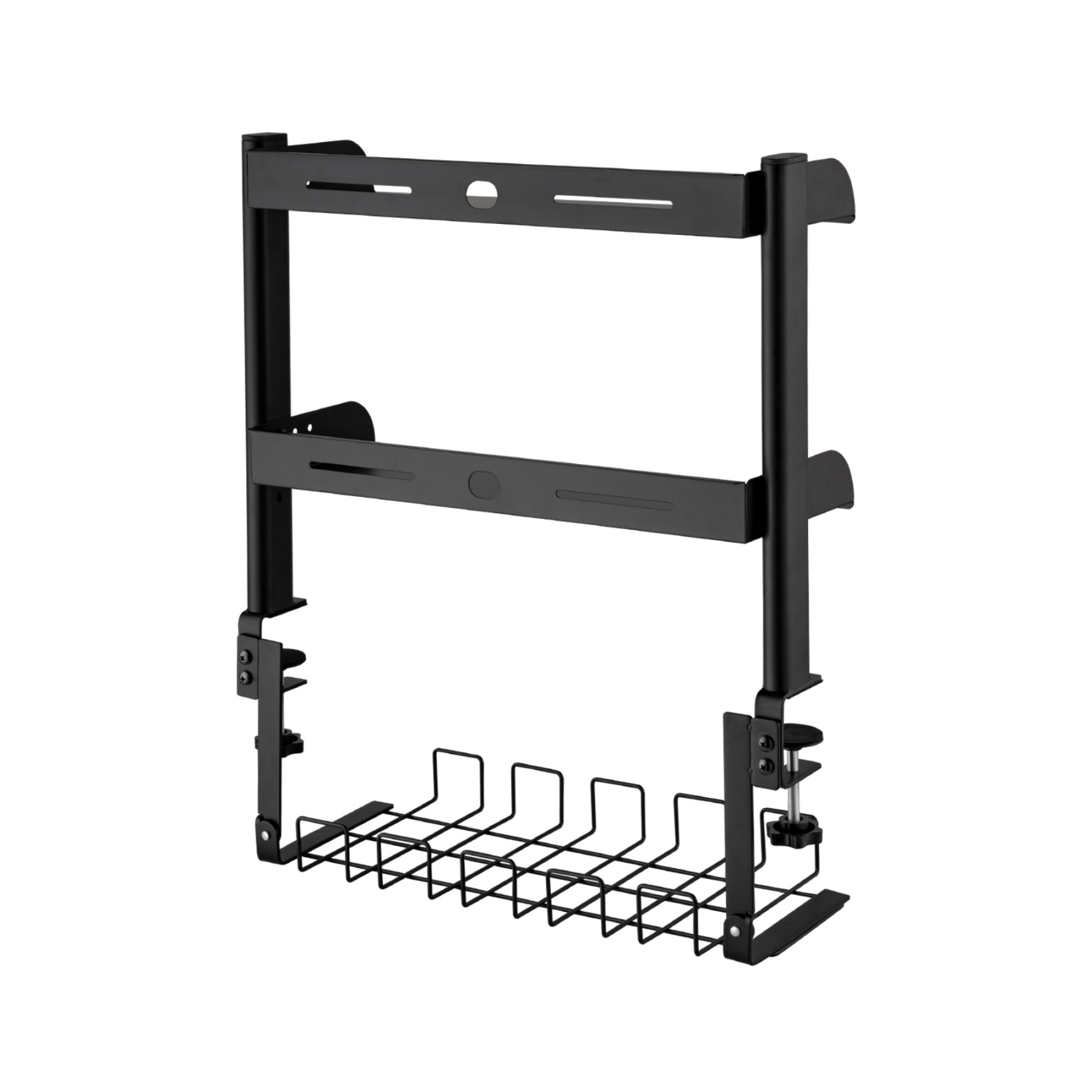 Clamp-on Cable Management Tray Desk Shelf Rack Under Desk Cable Holder Organizer Storage Rack Black