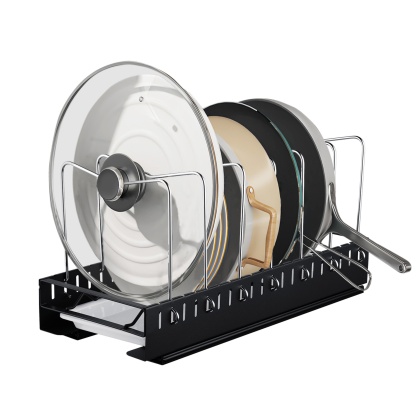 Under Cabinet Pull-Out Kitchen Cookware Storage Rack Pot Pan Organizer Holder Drain Tray Shelf Black/White