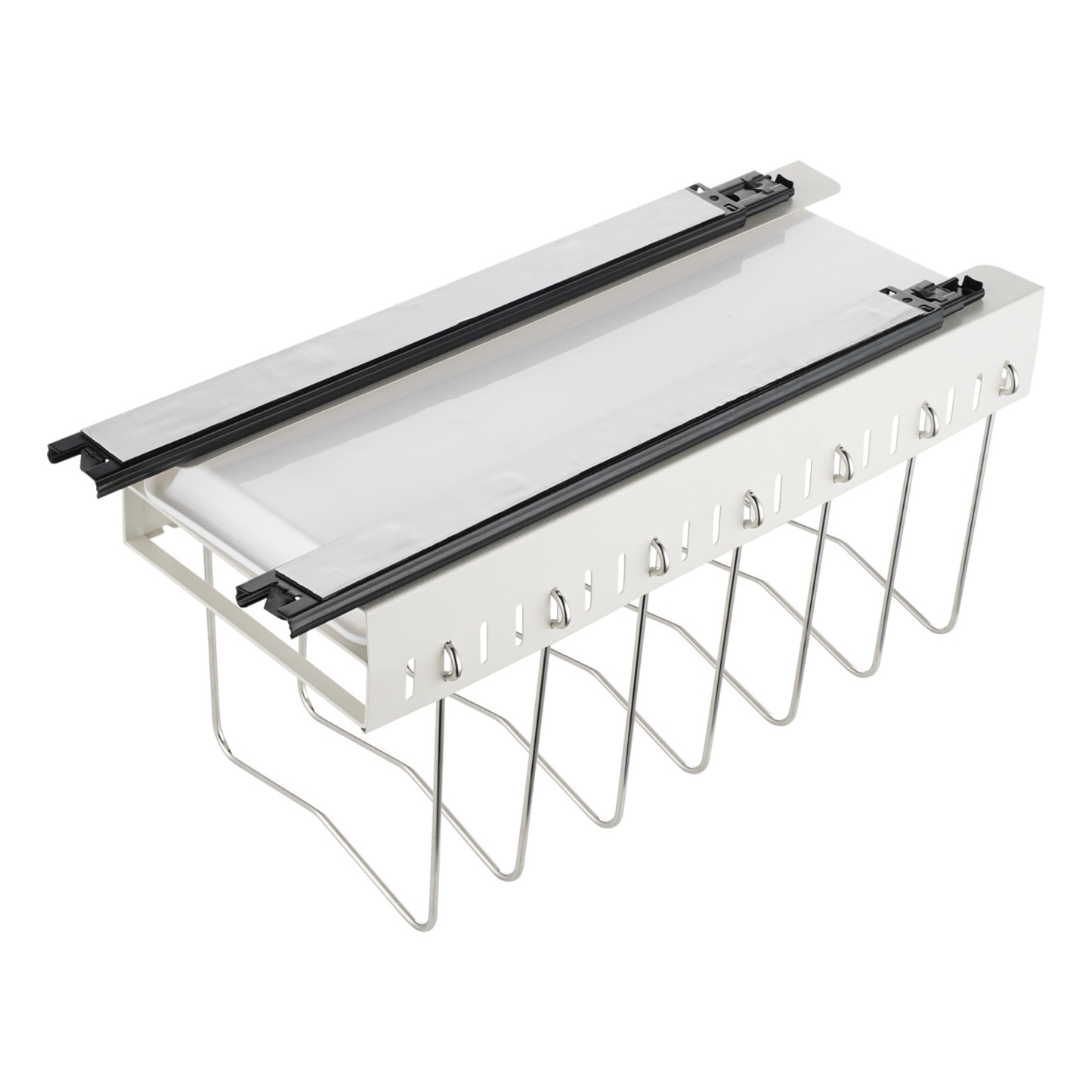 Under Cabinet Pull-Out Kitchen Cookware Storage Rack Pot Pan Organizer Holder Drain Tray Shelf Black/White