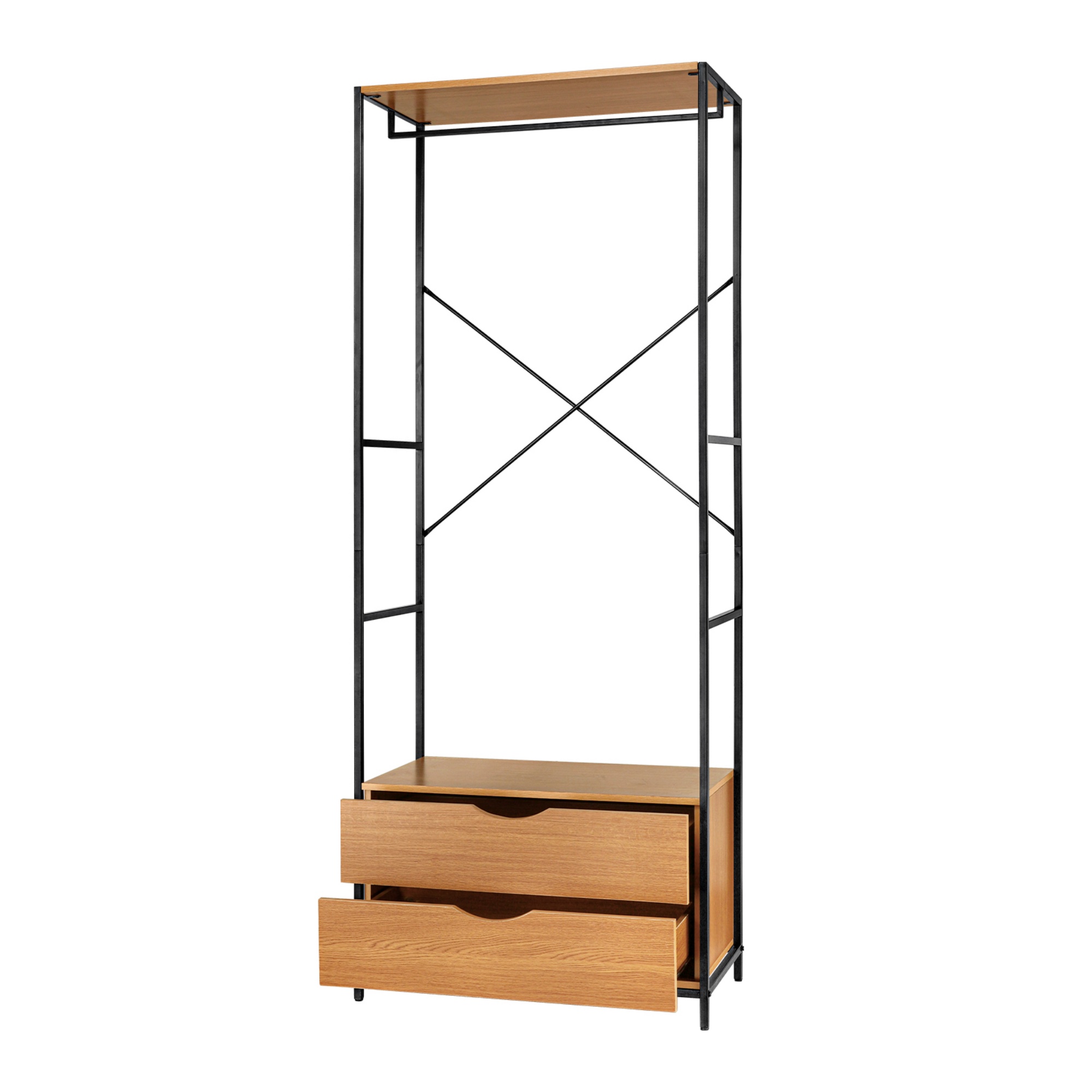 2 Drawer Cabinet Open Wardrobe Clothes Storage Organizer Coat Garment Hanger Rail Rack