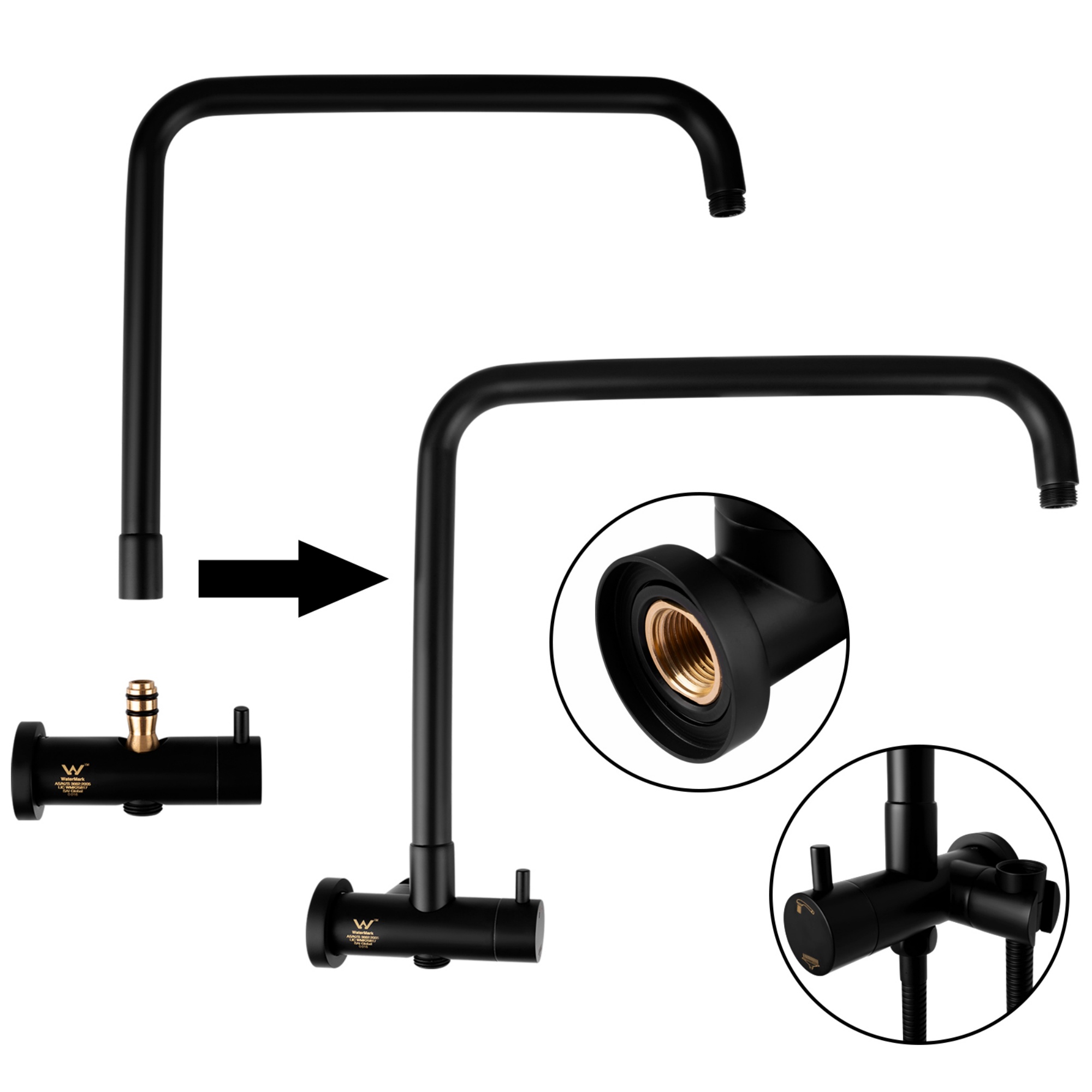 Chrome Twin Shower Head Rail Body Round Gooseneck Shower Wall Arm Brass Diverter 1.5m Water Hose