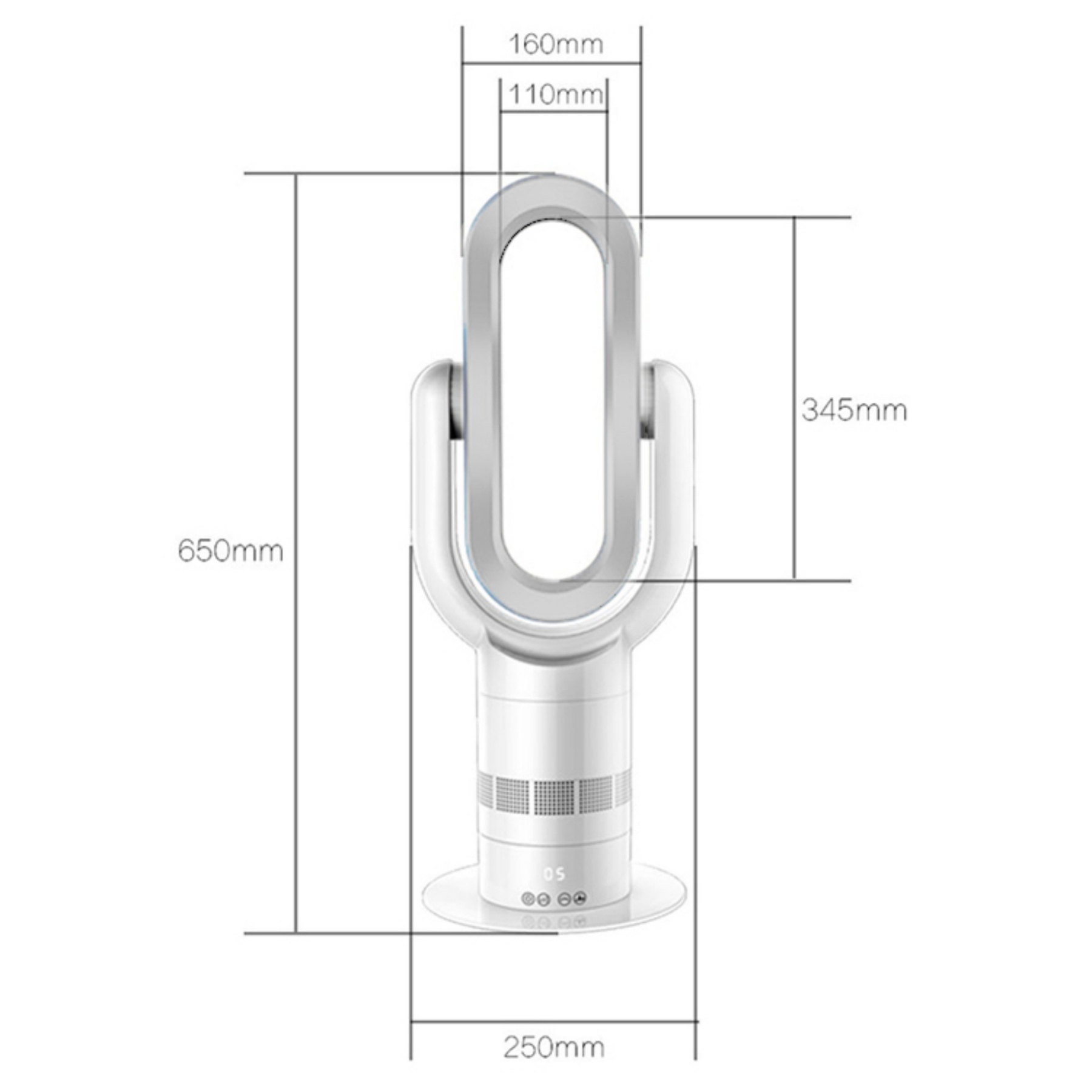 Electric Bladeless Fan Heat Cool Floor Fan Timer Remote Touch Control Silver/Blue